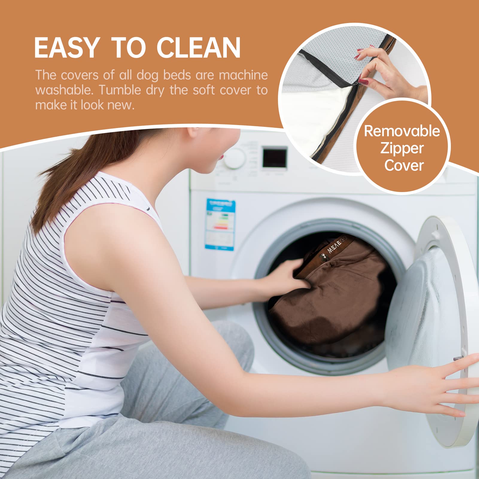 Wevego Dog Bed, Large Dog Bed With Pillow, Thicken Gel Memory Foam Flannel Fabrice Dog Bed, Durable Waterproof Liner & Removable Washable Cover With Non-Slip Bottom, Sizes Medium Brown