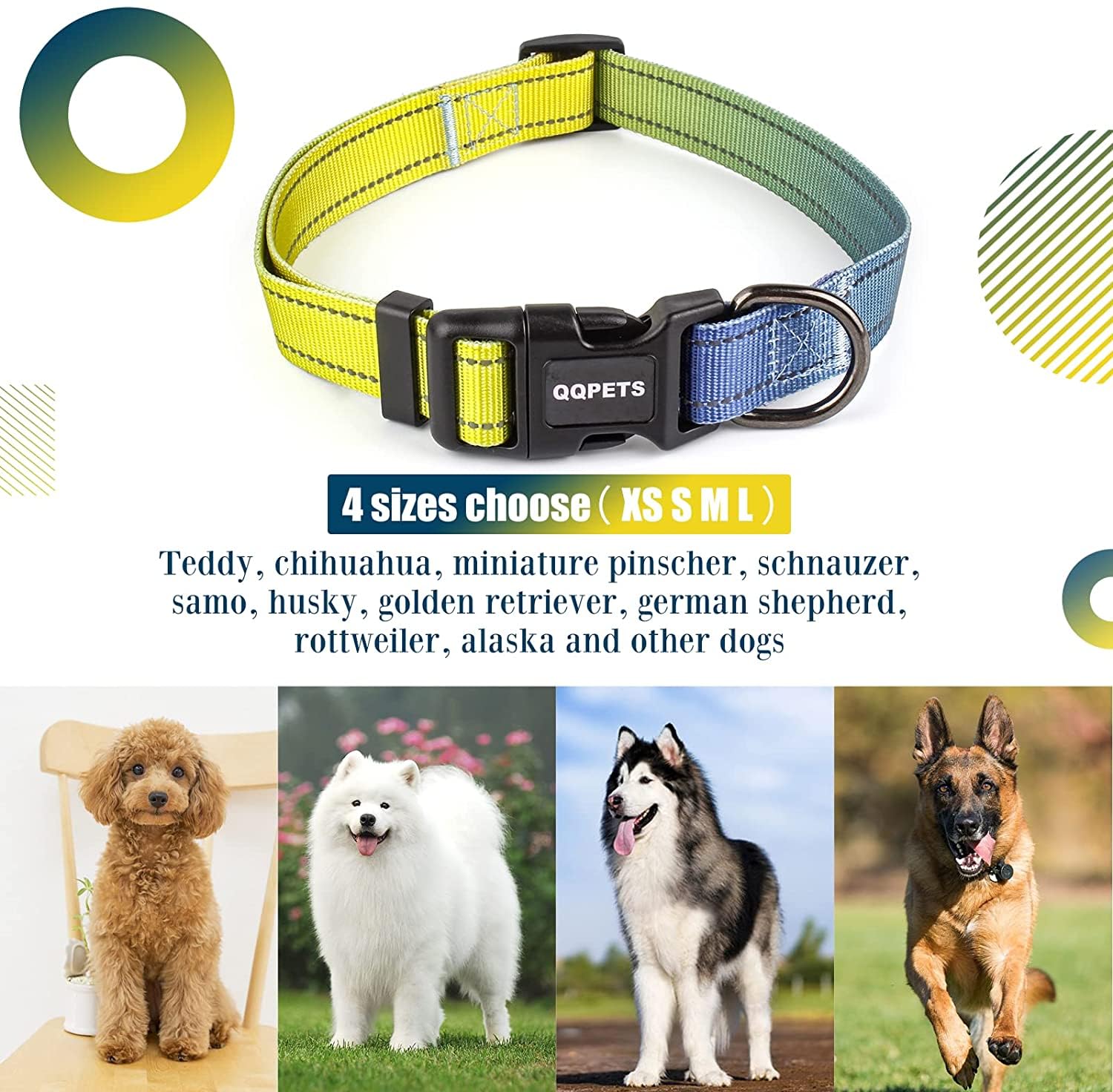 Roses&Poetry Xs Dog Collar With Gradient Amber, Yellow Reflective Dog Collar Adjustable Xsmall Puppy Collars Tiny For Small Medi