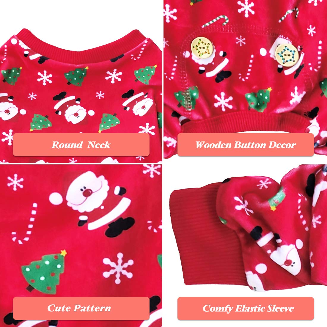 Kyeese New Year Dog Pajamas Santa Claus Dogs Pjs For Small Medium Dogs Holiday Dog Onesie Soft Velvet