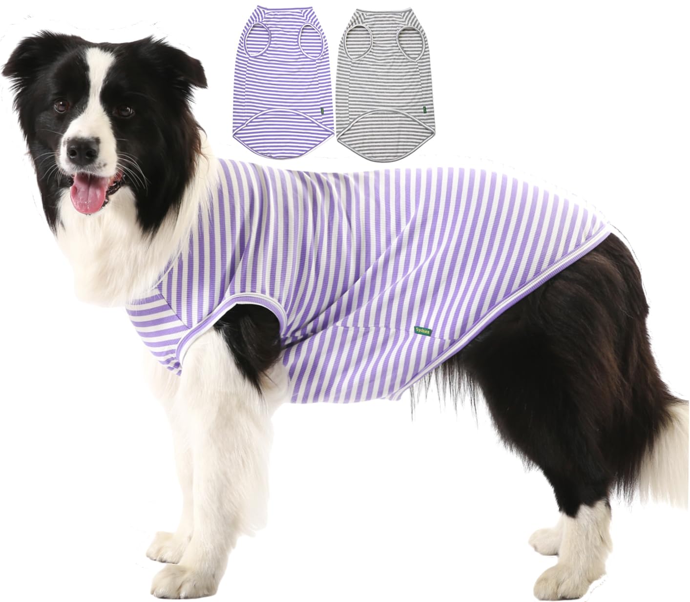 Sychien Dog Cooling Shirt,Summer Combed Cotton Breathable Boy Girl XXX-Large T-Shirts,Purple Grey White Striped XXXL