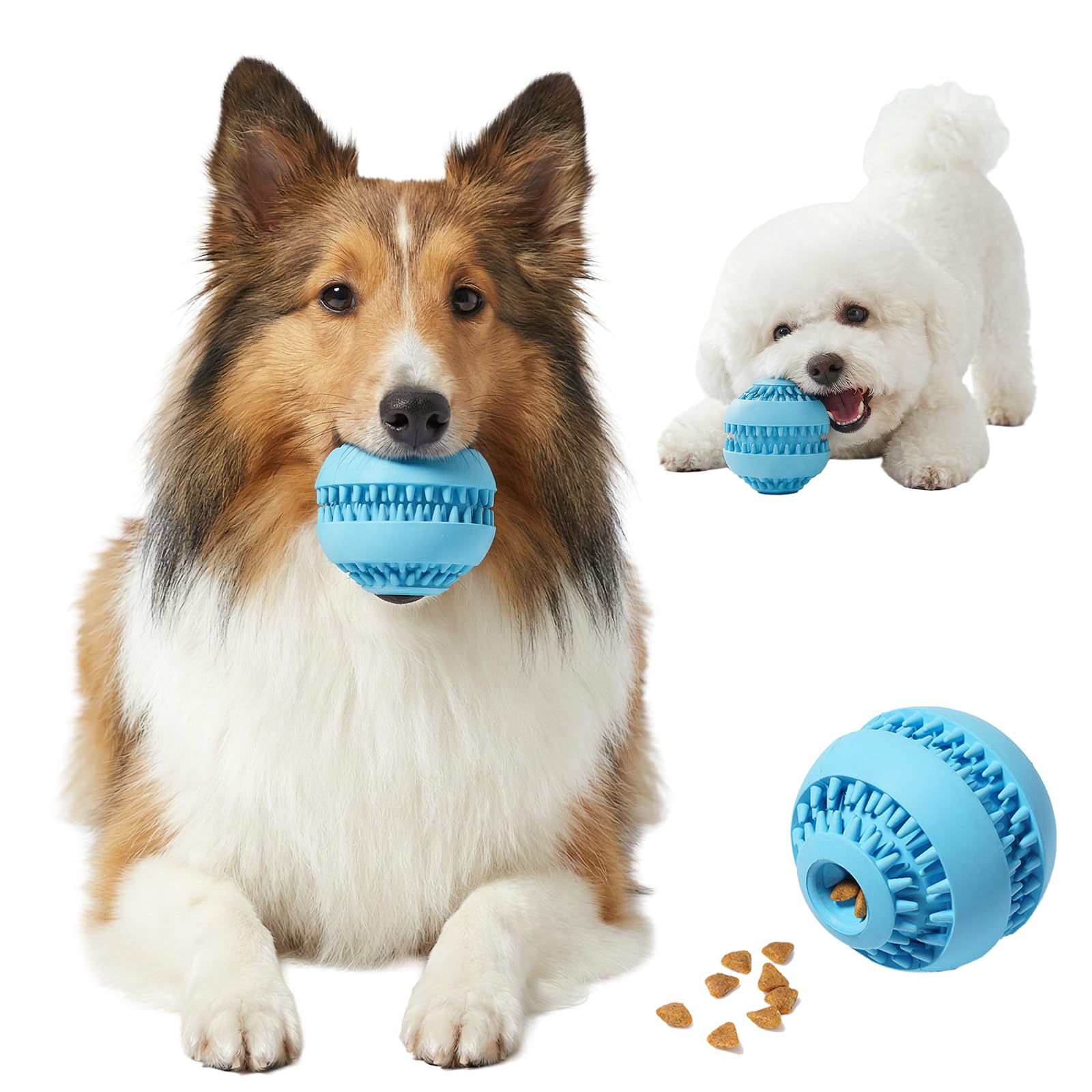 WUGO Dog Treat Toy Ball - Dog Tooth Cleaning Toy Rubber Chew Toys for Teeth Cleaning Bite Resistant Teething Toys