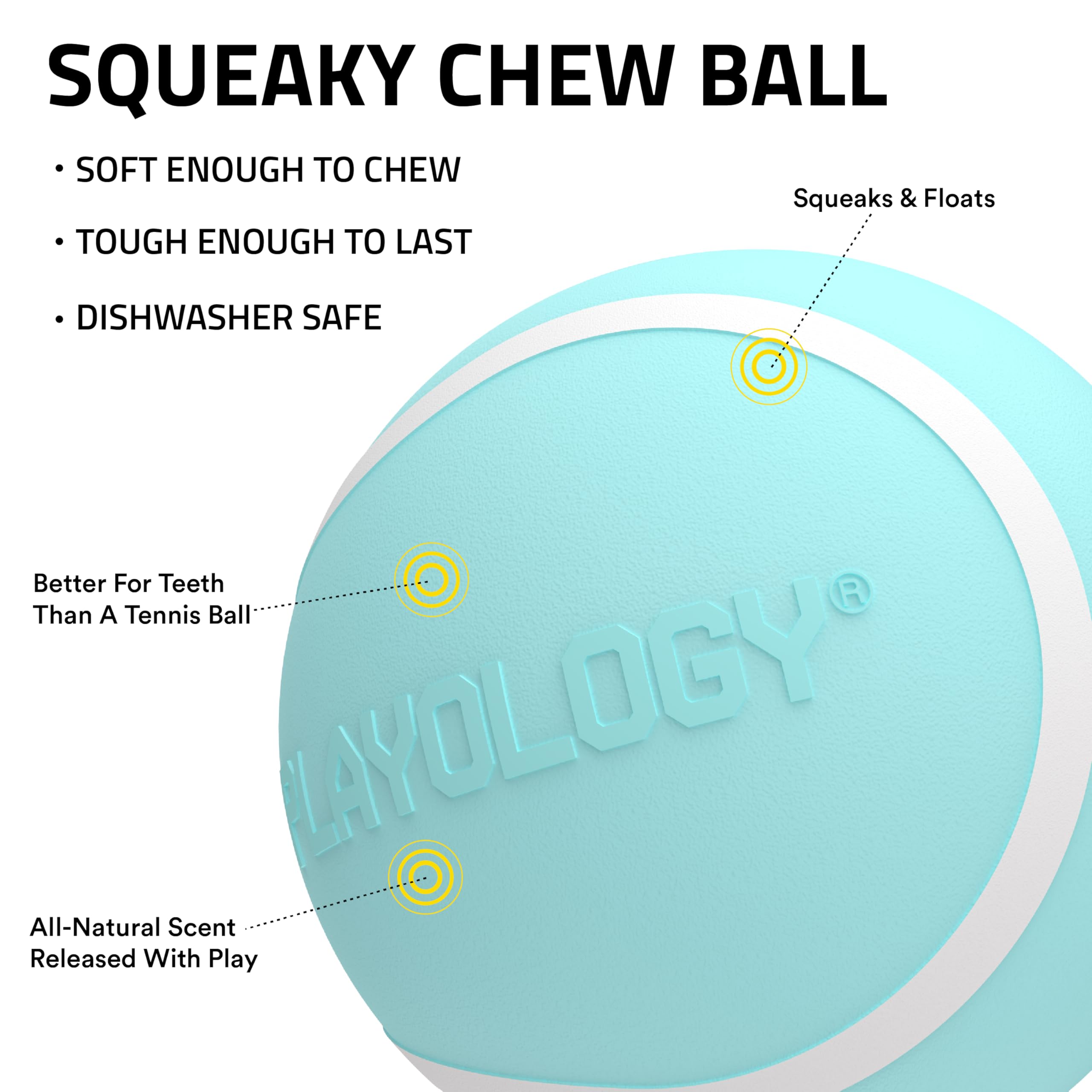 Playology Dog Toys | Squeaky Chew Ball - Bouncy Durable Floating Fetch Ball for Dogs | Medium Peanut Butter Scented Toy - Easy t