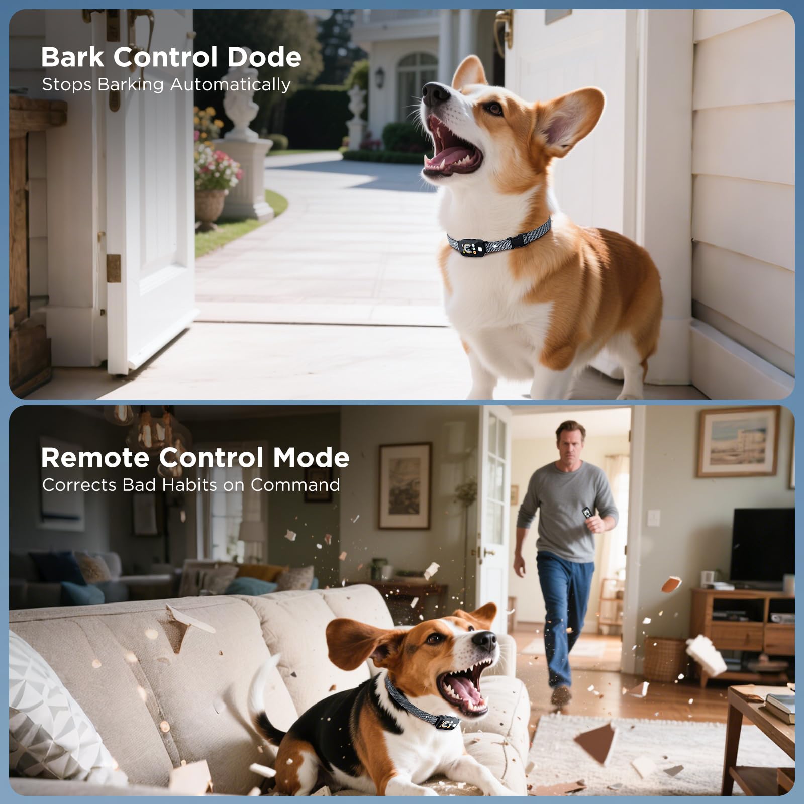 2 In 1 Dog Shock Collar & Dog Bark Collar, 4200 Ft Dog Training Collar With Remote,3 Training Modes & Light For Night Walks,Ip67