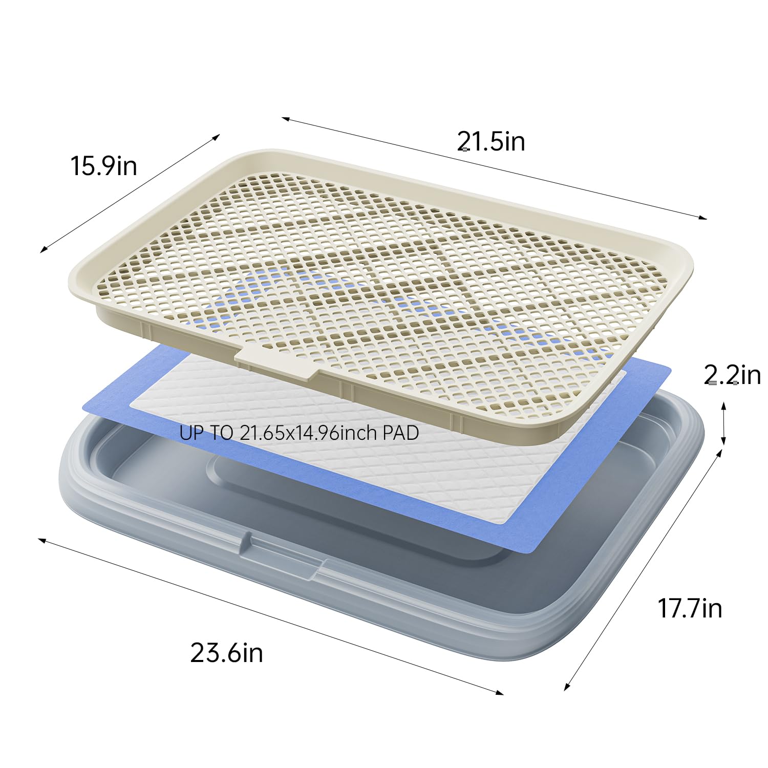 Kola Panda Large 23.6''X17.7'' Dog Potty Tray, Indoor Pet Pee Pad Holder With Mesh Floor,Bathroom Dog Litter Box, Pet Toilet (Gr