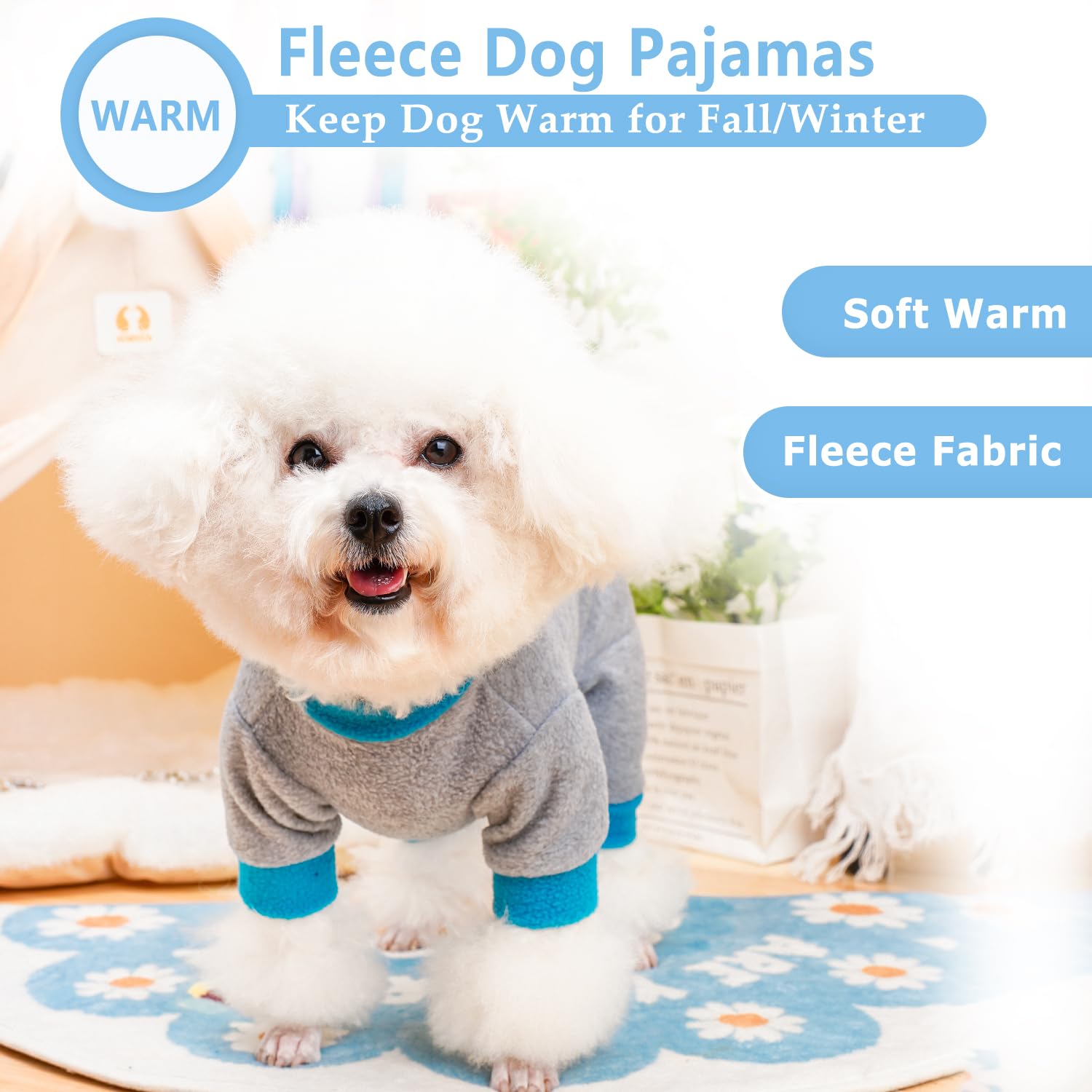 Dog Sweater Fleece Dog Pajamas For Small Dogs, Winter Warm Puppy Clothes Cute Dog Pjs Pink Purple Love Pattern Dog Pajamas (X-Sm