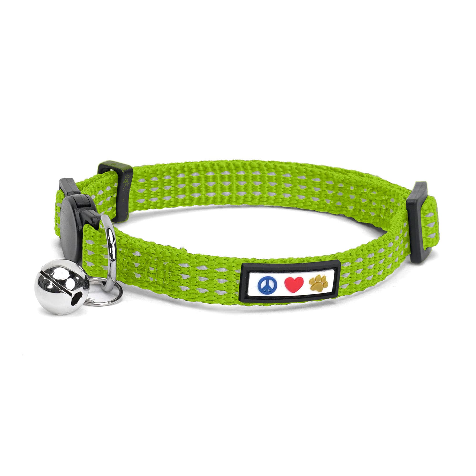 Pawtitas Reflective Cat Collar with Safety Buckle and Removable Bell Cat Collar Kitten Collar Green Cat Collar