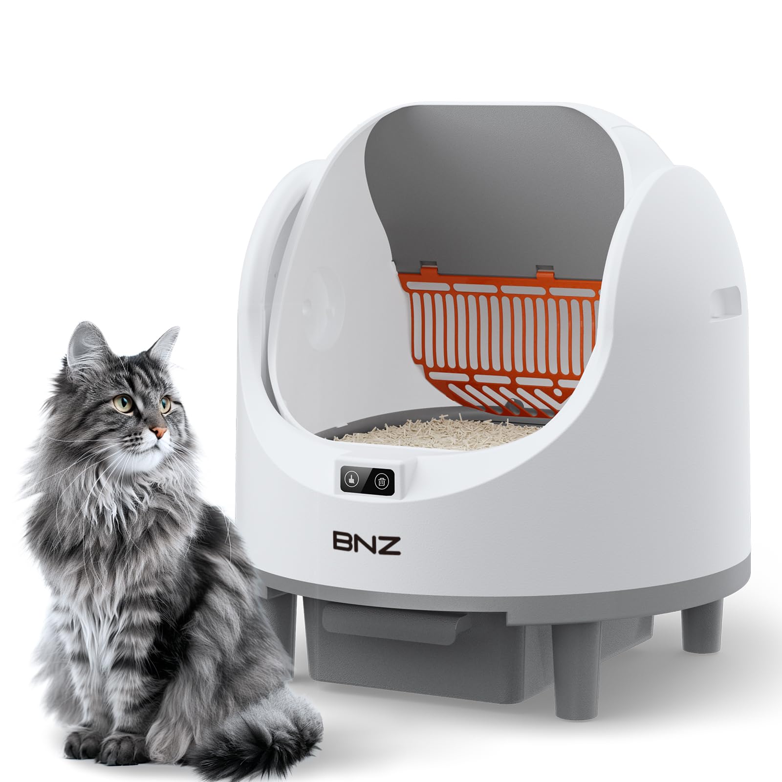 BNZ Self-Cleaning Cat Litter Box, Automatic Cat Litter Box for Multiple Cats, with Safety Sensors, Open Top, White