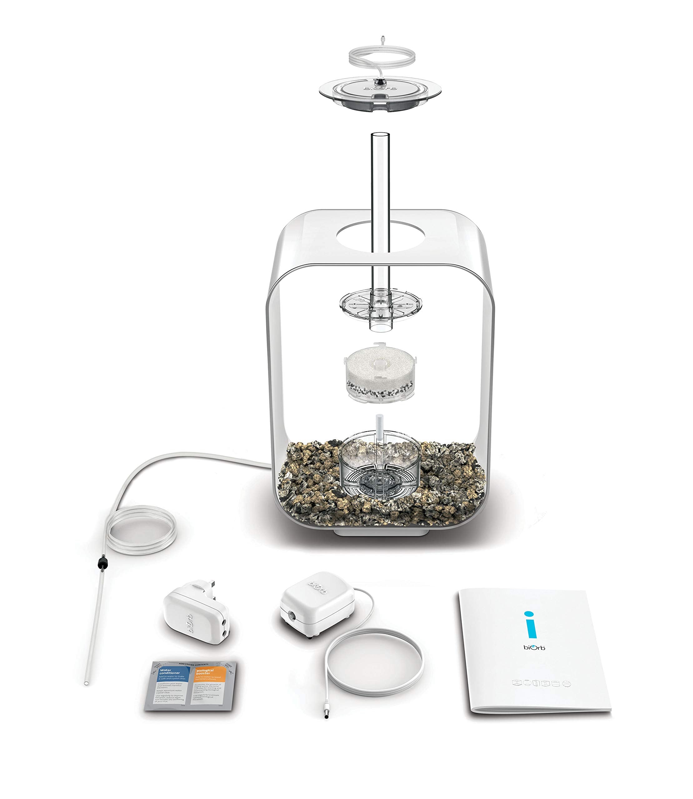 biOrb Life 15 Acrylic 4-Gallon Aquarium with White LED Lights Modern Compact Tank for Tabletop or Desktop Display, White