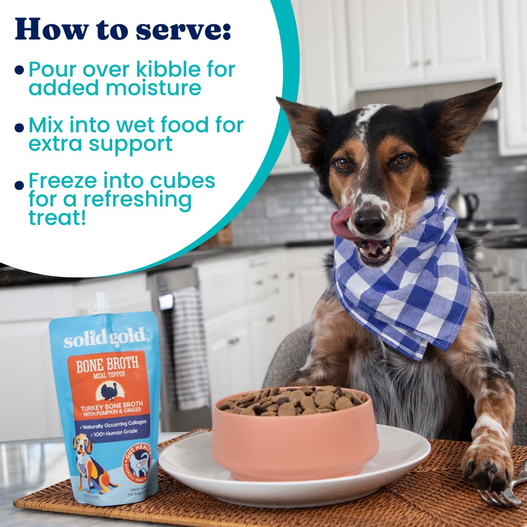 Solid Gold Turkey Bone Broth for Dogs - Grain Free Dog Food Topper Rich in Collagen and Superfoods - Nutrient Dense Dog Gravy To