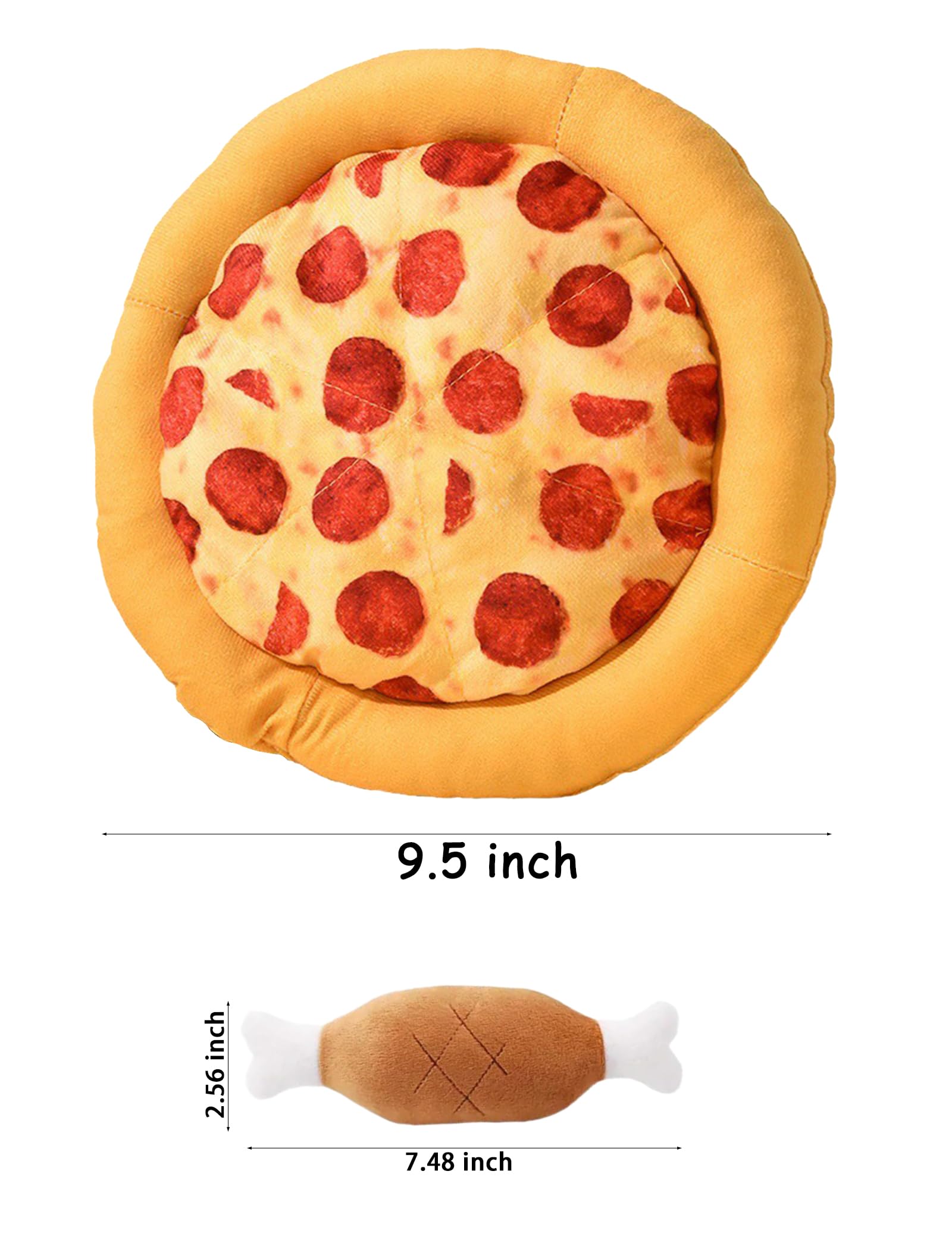 Diyuqishi 2-Pack Puppy Chew Toys - Cute Squeaky Pizza & Bone For Teething Small Dogs, Soft & Sturdy Playtime Fun (7.4'' - 9.5'',