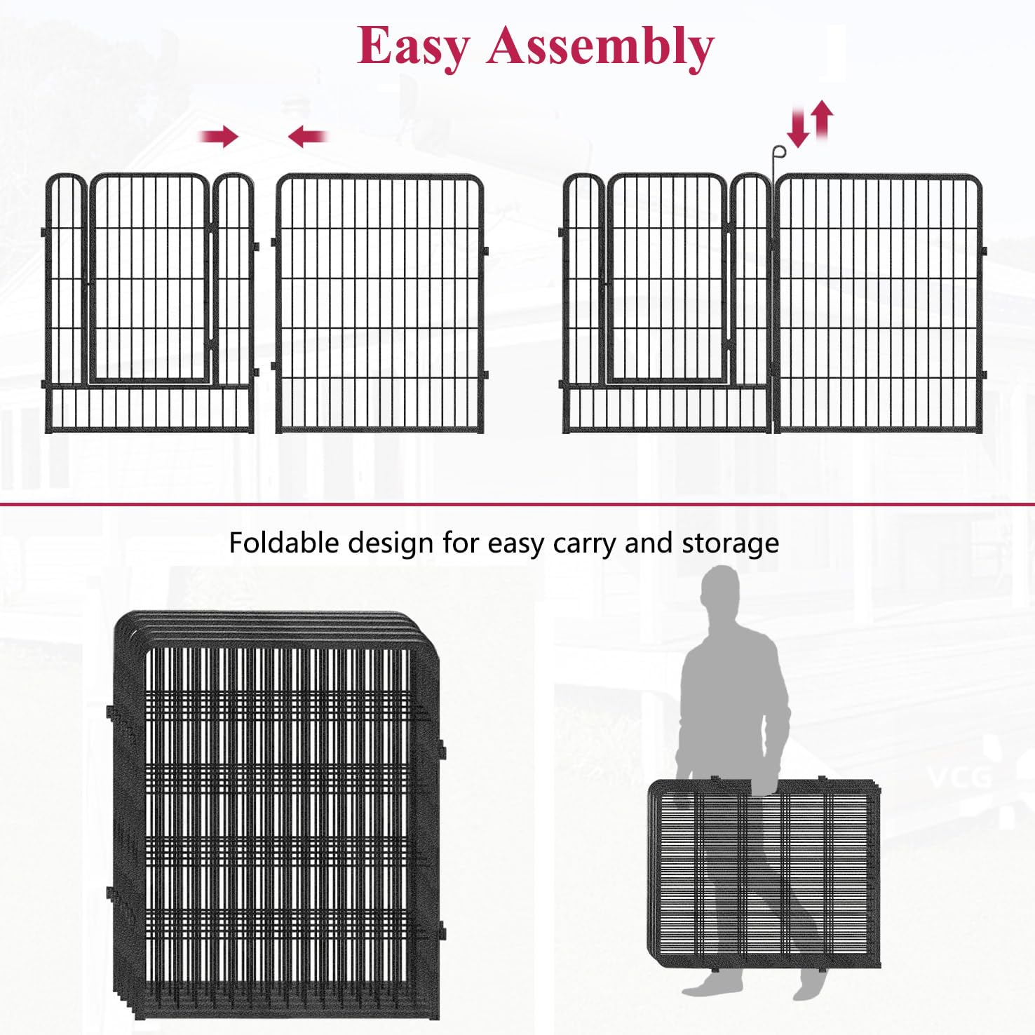 Jhsomdr Dog Playpen Dog Fence Outdoor For Yard, 32Inch 42 Panels Dog Pens Outside Anti-Rust Pet Playpen Exercise Pen With Lock,