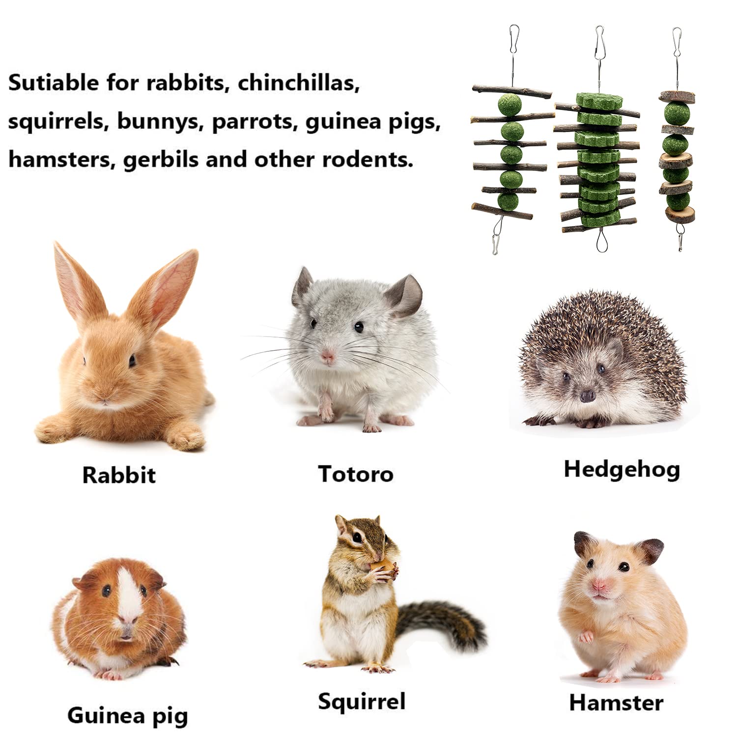 3 Pcs Bunny Teeth Grinding Chew Toys, Apple Branch Chewing Sticks With Grass Ball And Grass Cake For Rabbits Bunnies Hamsters Gu