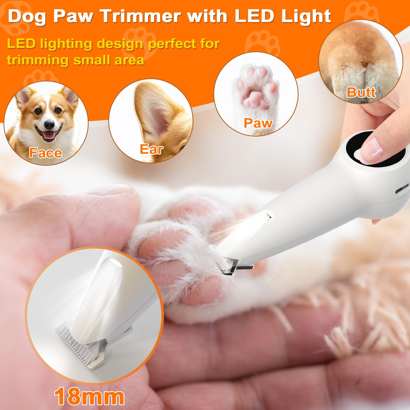 Dog Paw Trimmer With Led Light, Upgraded 2 In 1 Dog Grooming Kit, Cordless Pet Nail Trimmers Grinder With 3 Ports For Small Medi