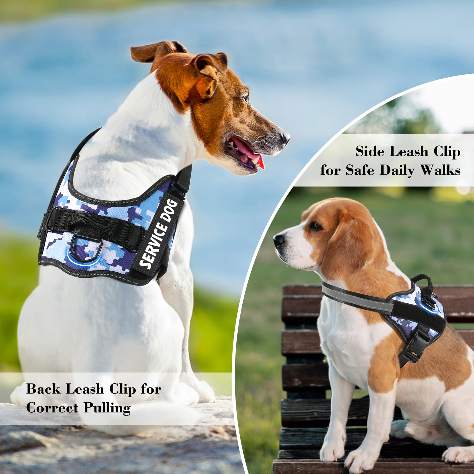 MUMUPET Service Dog Harness with 3M Reflective Safety, Easy Adjust & No-Pull Design - Breathable Nylon Handle for Small/Medium/L