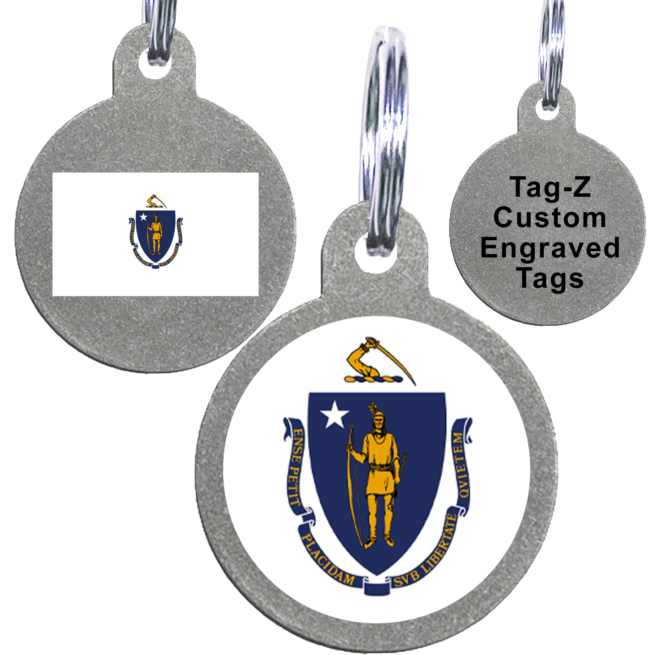 Massachusetts Flag Pet Id Tags, Custom Printed And Laser Engraved Circle