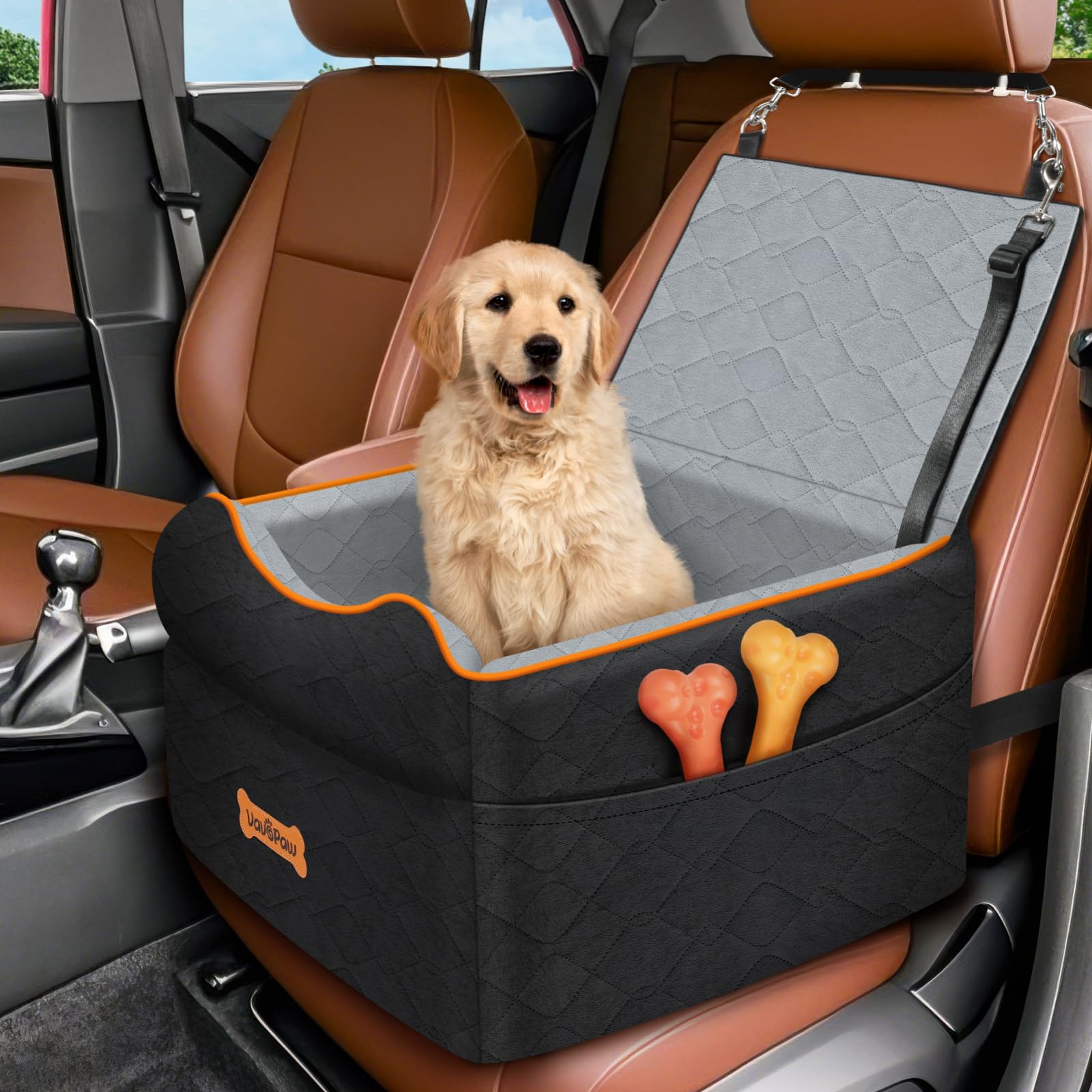 VavoPaw Small Dog Car Seat, Waterproof Dog Booster Seat with Thick Cushion & Safety Leash, Removable Car Back Seat Bed for 1 Sma