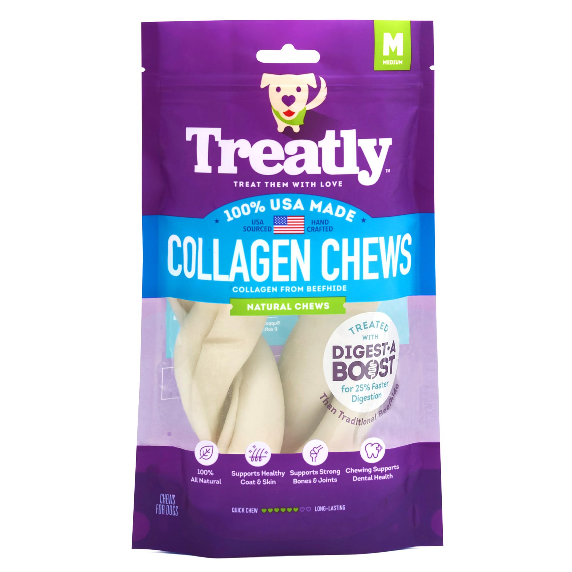 Treatly USA Collagen Twist 6-7 Dog Chew Treats - Natural Flavor, 2 Count/1 Pack