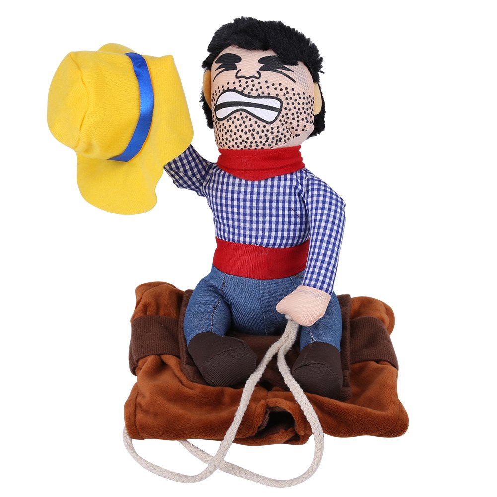 Pet Dog Costume Funny Cowboy Riders Clothes Dogs Outfit Knight Style Clothes with Doll and Hat for Halloween Cosplay Party(L)