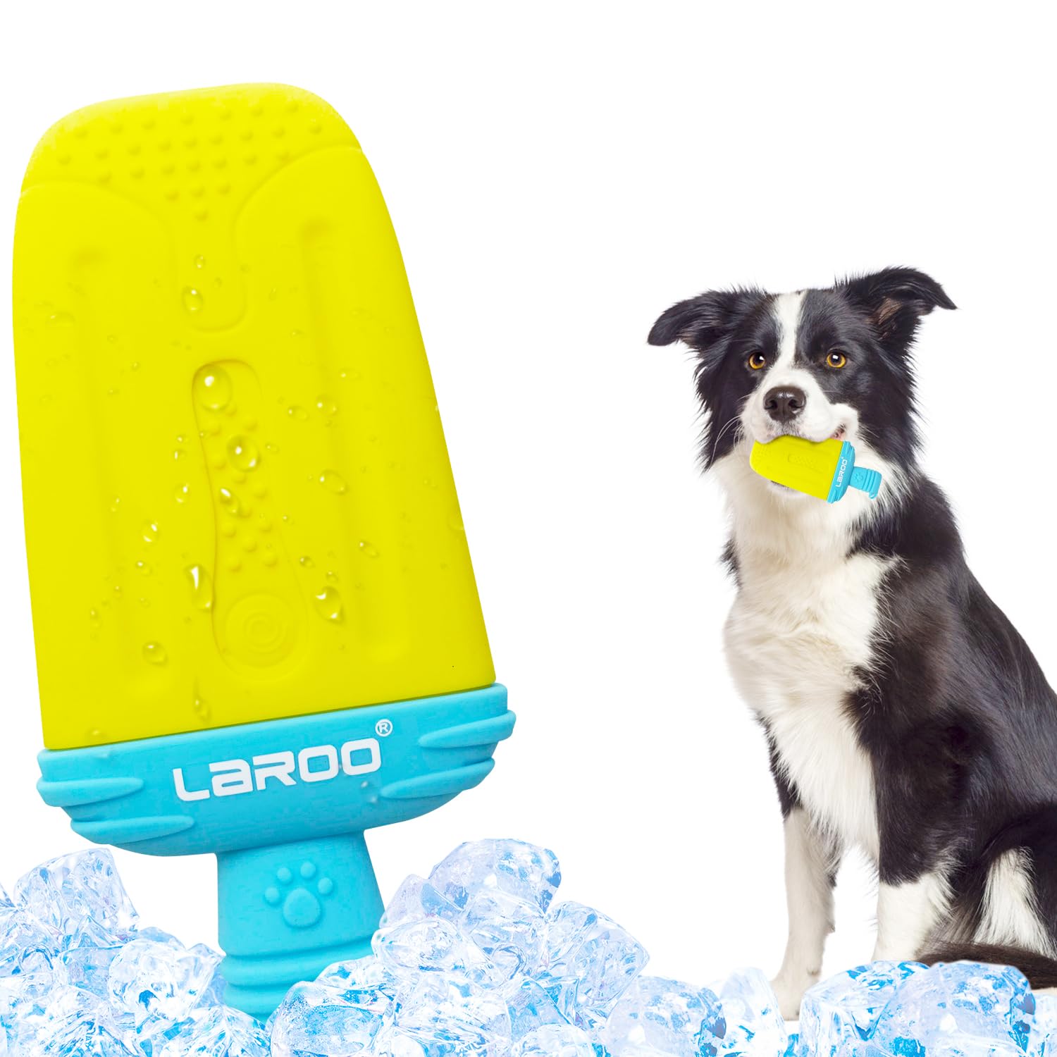 Laroo Dogs Toys For Summer Cooling, Frozen Dog Toys, Full With Water Frozen, Prevention Of Heat Stroke Upgraded Teething Chew Toy (Ice Pop Shape-Yellow)