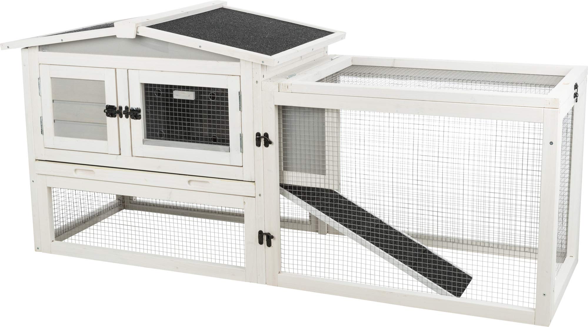 Trixie Natura Insulated Rabbit Hutch with Run, Ideal Outdoor Bunny House for Cold Weather, Foam Insulation Walls, Gray