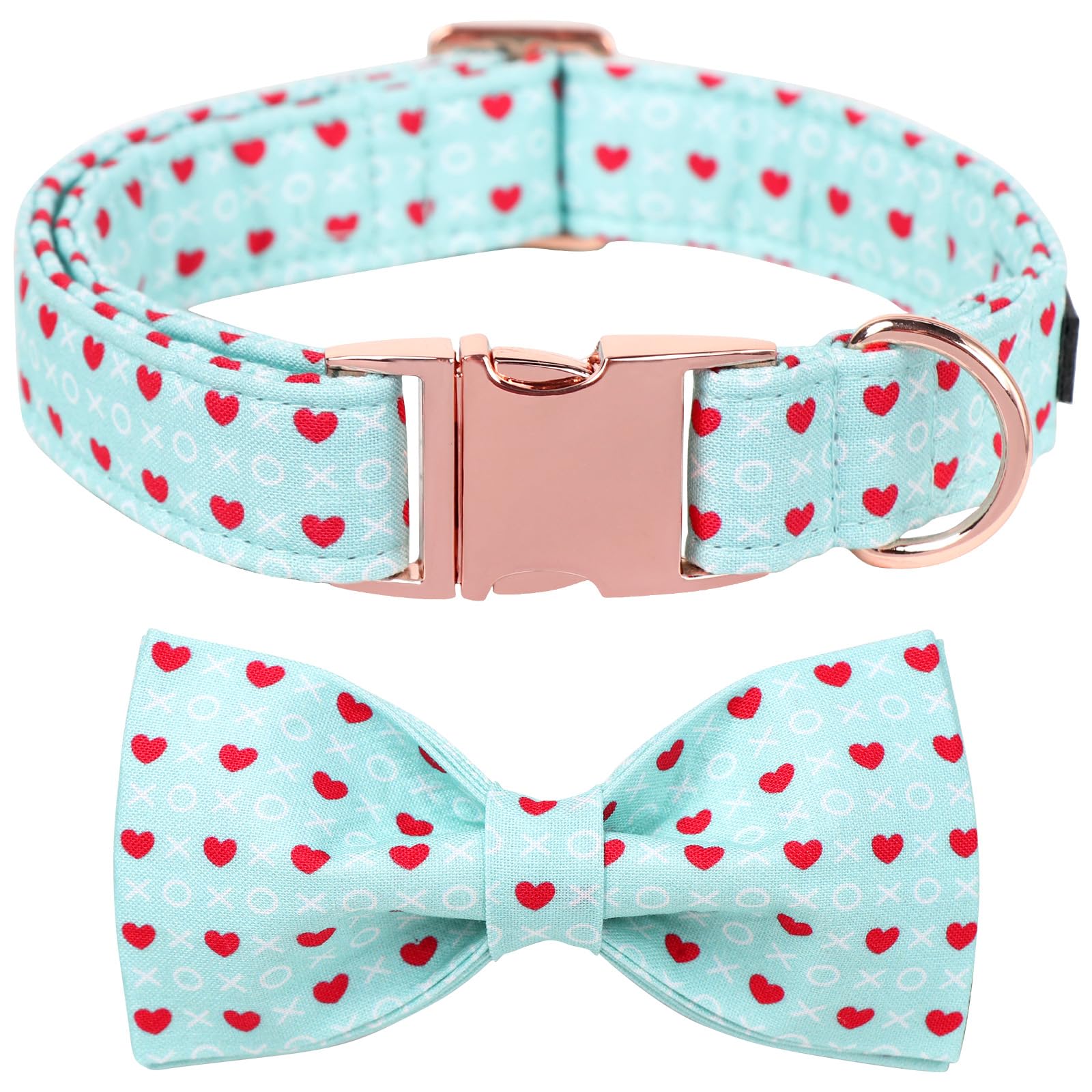 M MACA BATES Maca Bates Valentines Dog Collar with Bow Comfortable Soft Heart Dog Collar with Metal Buckle Adjustable Puppy Coll