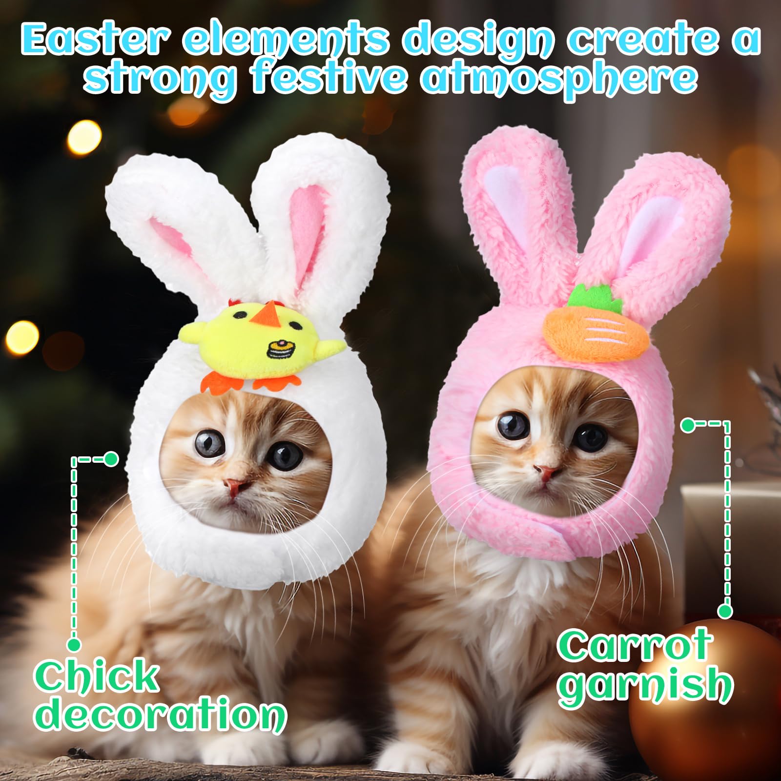 Weewooday 5 Pieces Cat Costume Easter Bunny Hat Outfit With Ears Funny Cat Hat And Small Dogs Kitten Puppy Party Easter Costume