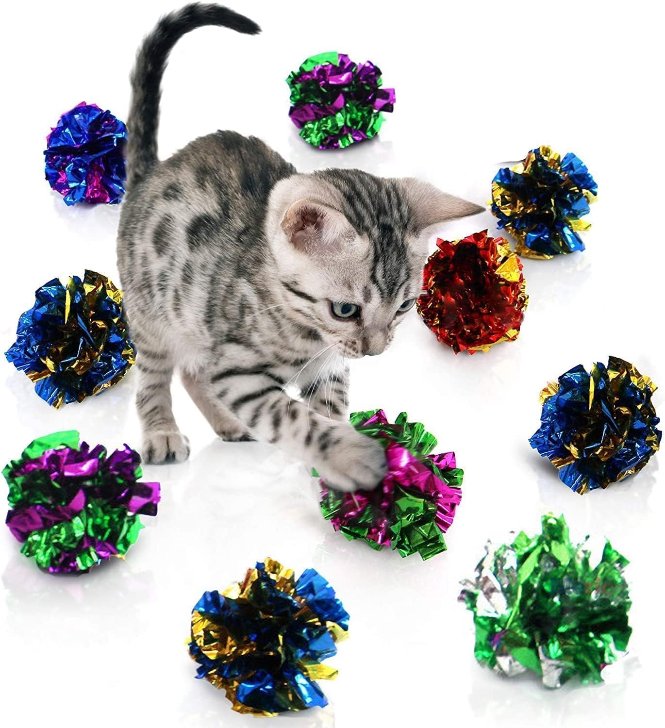 D&C Paws Crinkle Cat Balls Indoor Toys, Shiny Lightweight Balls For Cats And Kittens, Chasing And Batting Play (Pack Of 3)