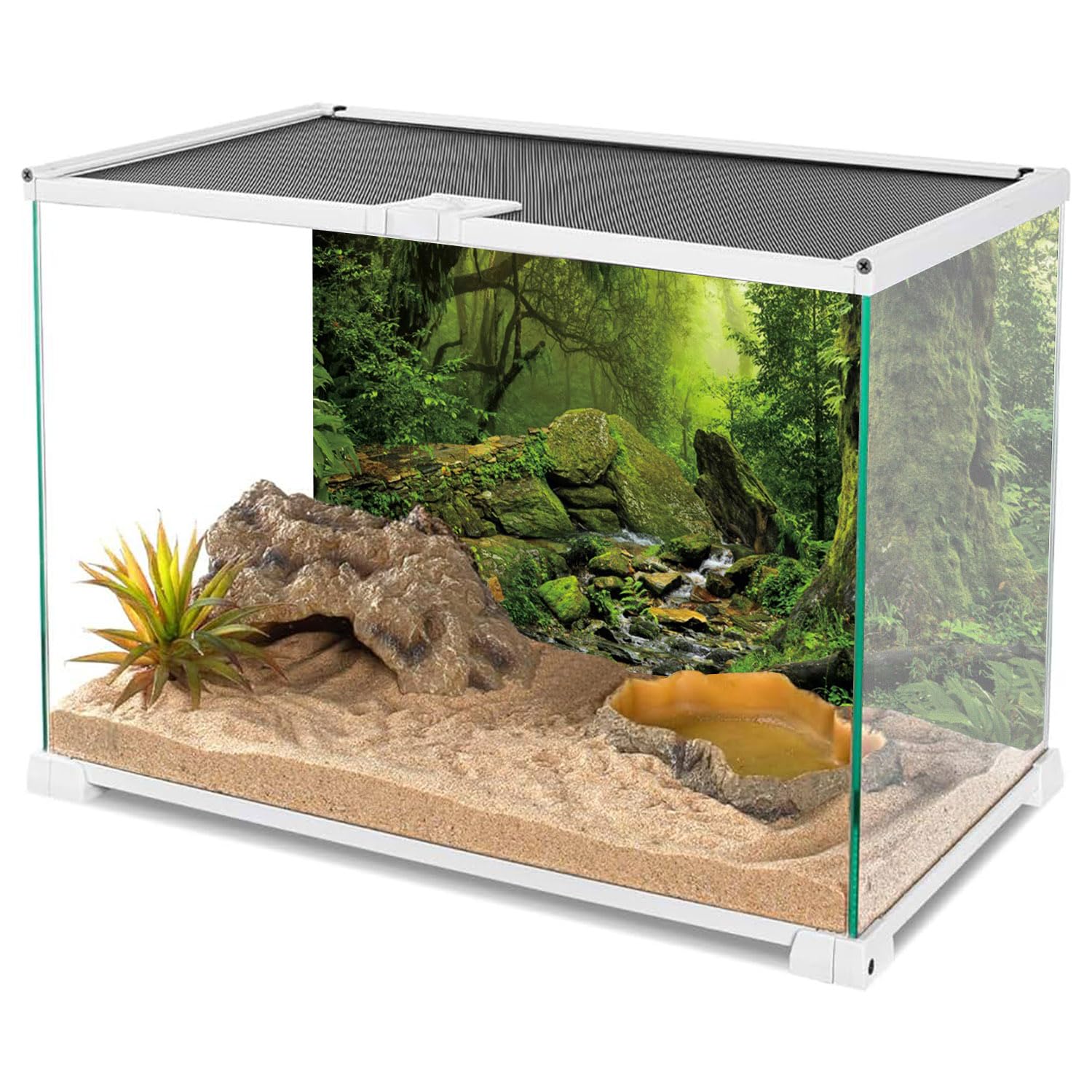 AWERT Tropical Forest Terrarium Background Stream Green Huge Tree Reptile Habitat Background Foggy Rainforest Aquarium Backgroun