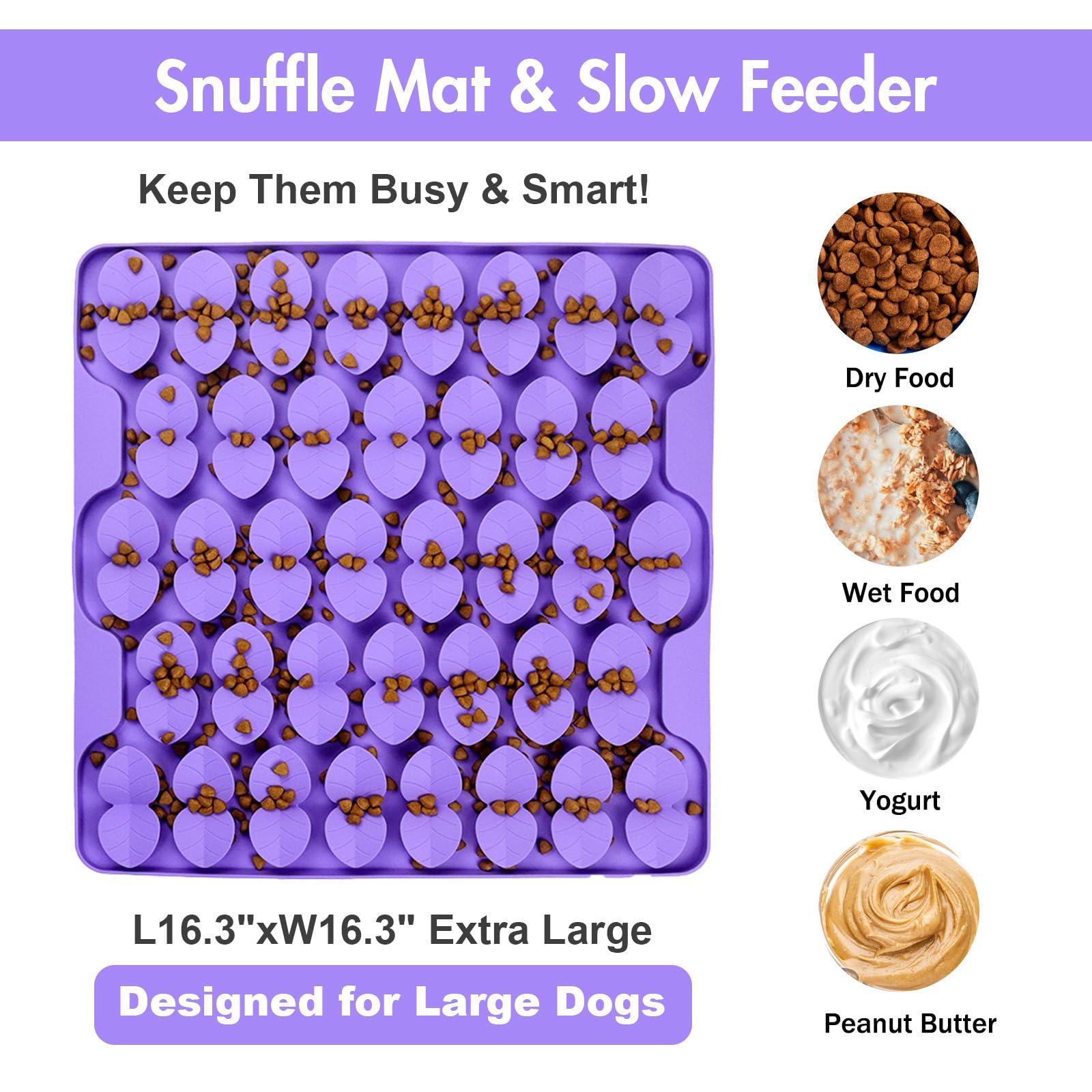 Ourmiao Silicone Snuffle Mat For Dogs, Dog Extra Large Lick Mat Slow Feeder With Suction Cups, Interactive Dog Puzzle Feeder Sni