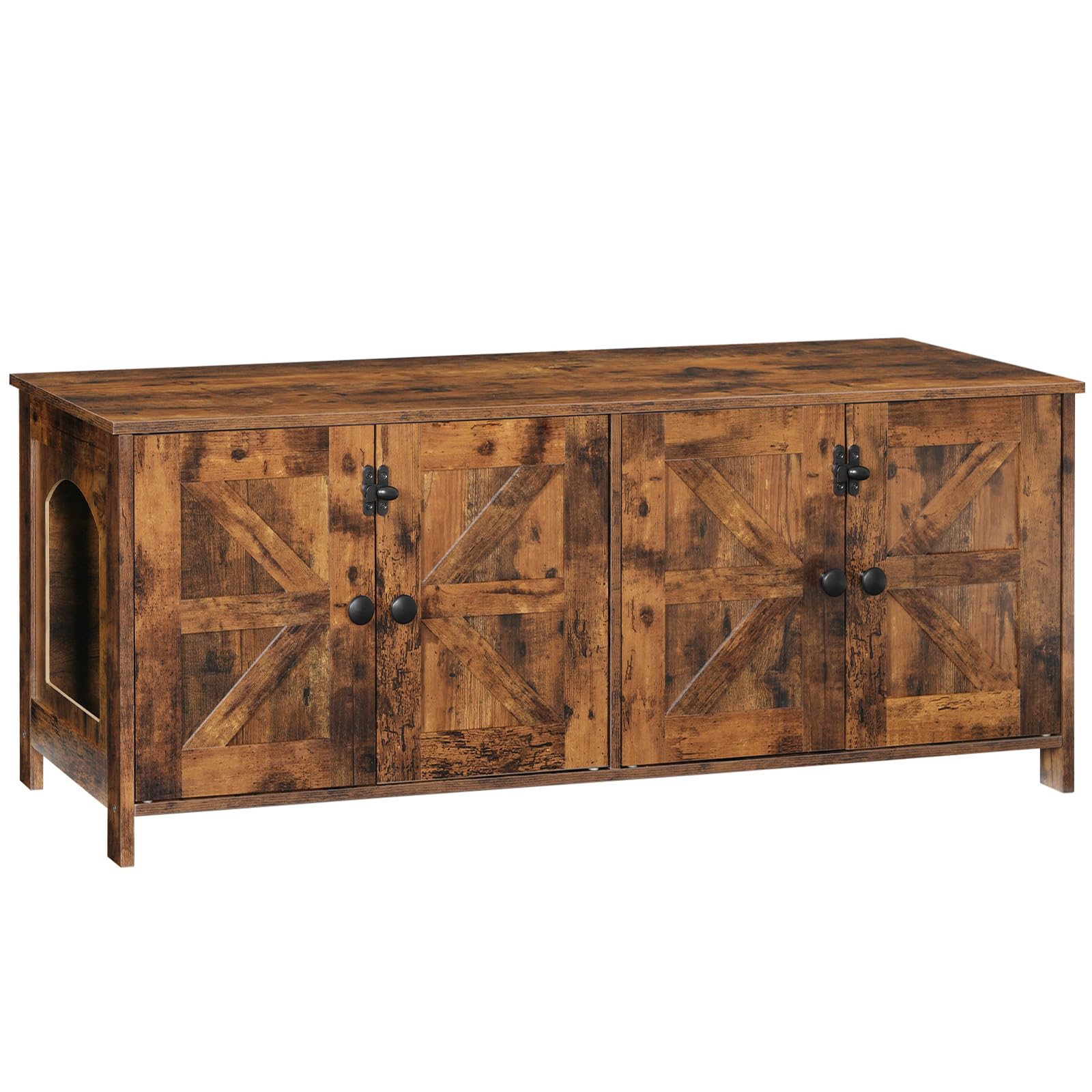 Hoobro 47.2'' Double Litter Box Enclosure, Hidden Litter Box Furniture With Double Rooms, Wooden Tv Stand With Storage, Dual Cat