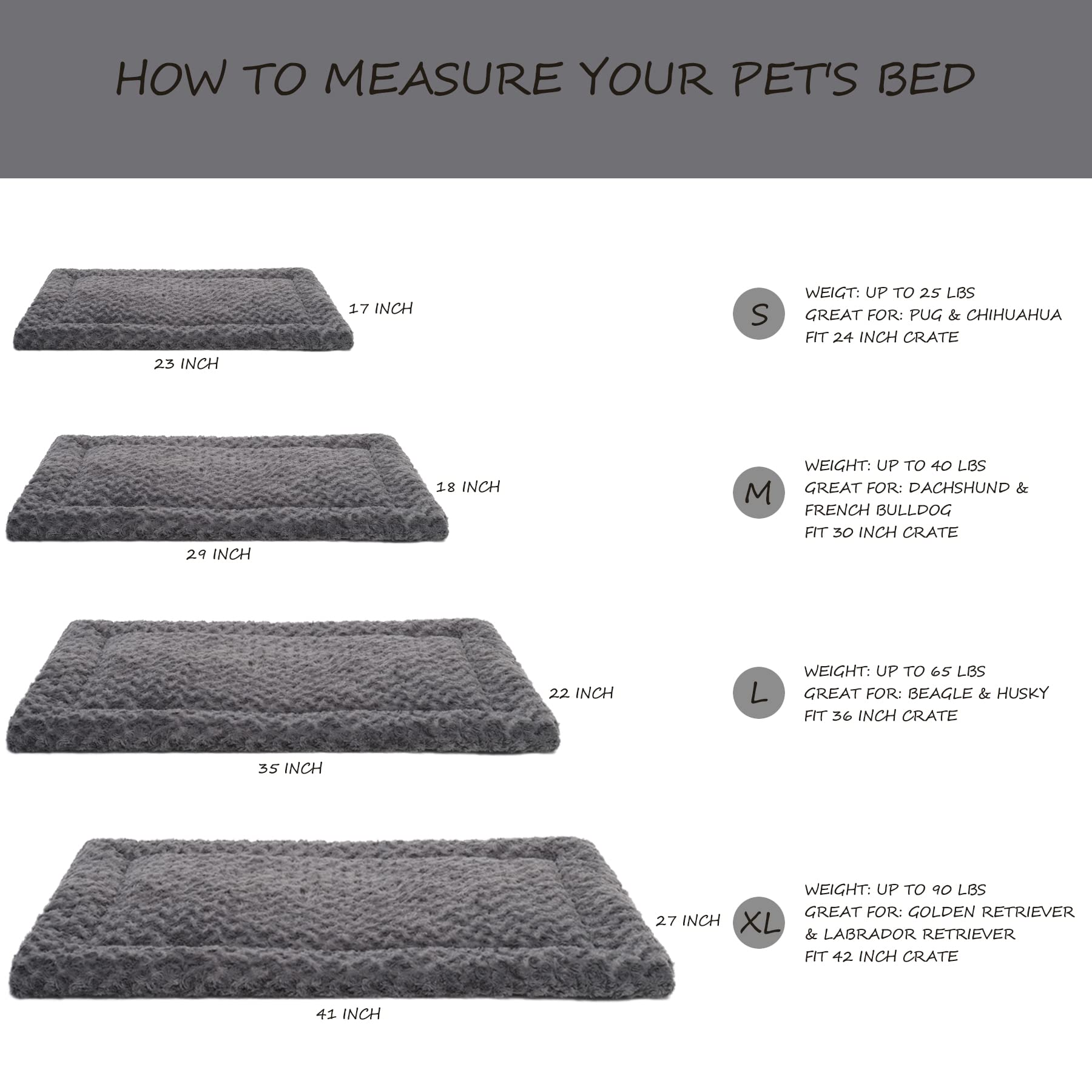 Washable Dog Bed Mat Reversible Dog Crate Pad Soft Fluffy Pet Kennel Beds Dog Sleeping Mattress For Large Jumbo Medium Small Dogs, 35 X 22 Inch, Gray