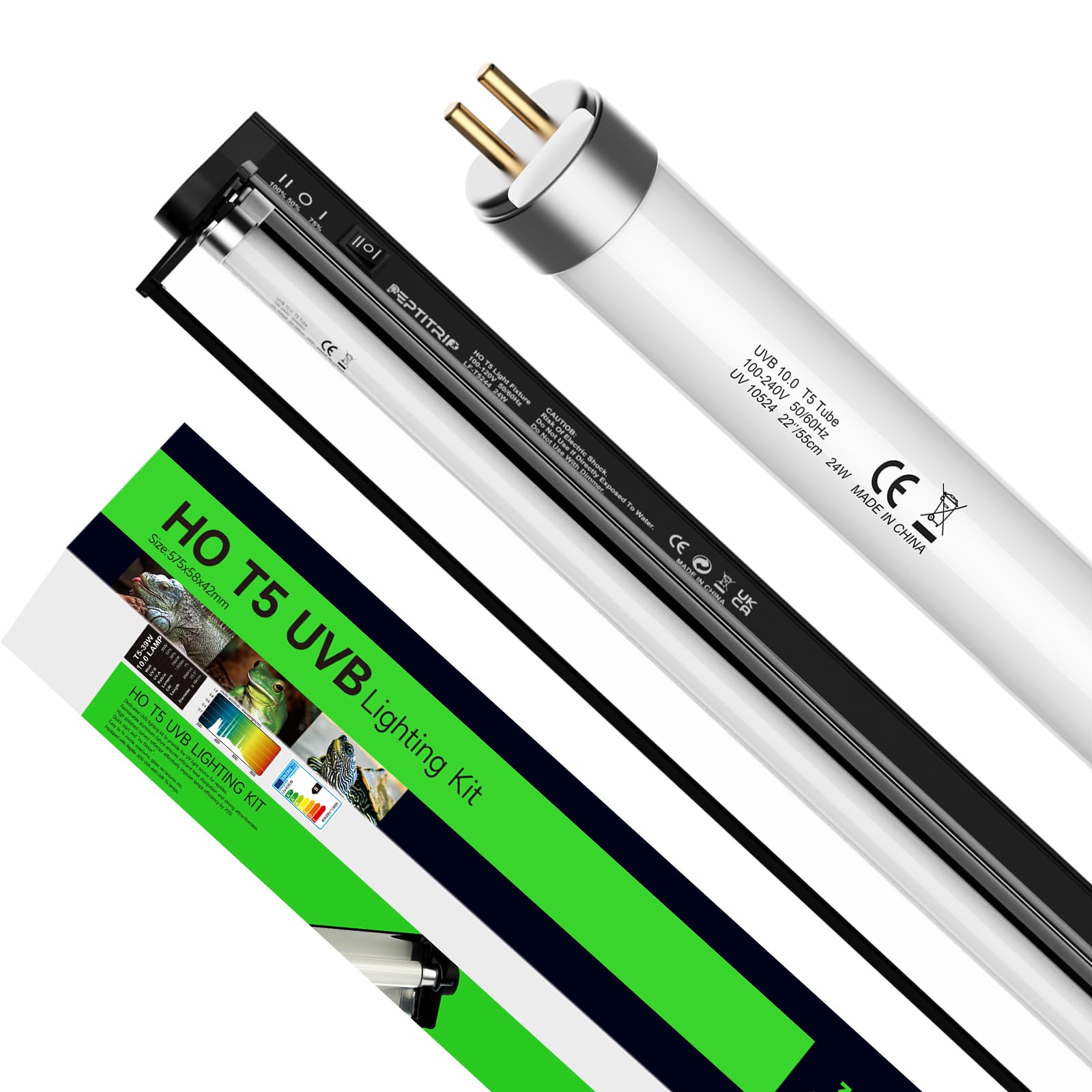 Reptitrip T5 10.0 Uvb Reptile Light With 24W Fixture, Adjustable Brightness, 23-Inch Uvb Light For Reptiles, For Bearded Dragon 