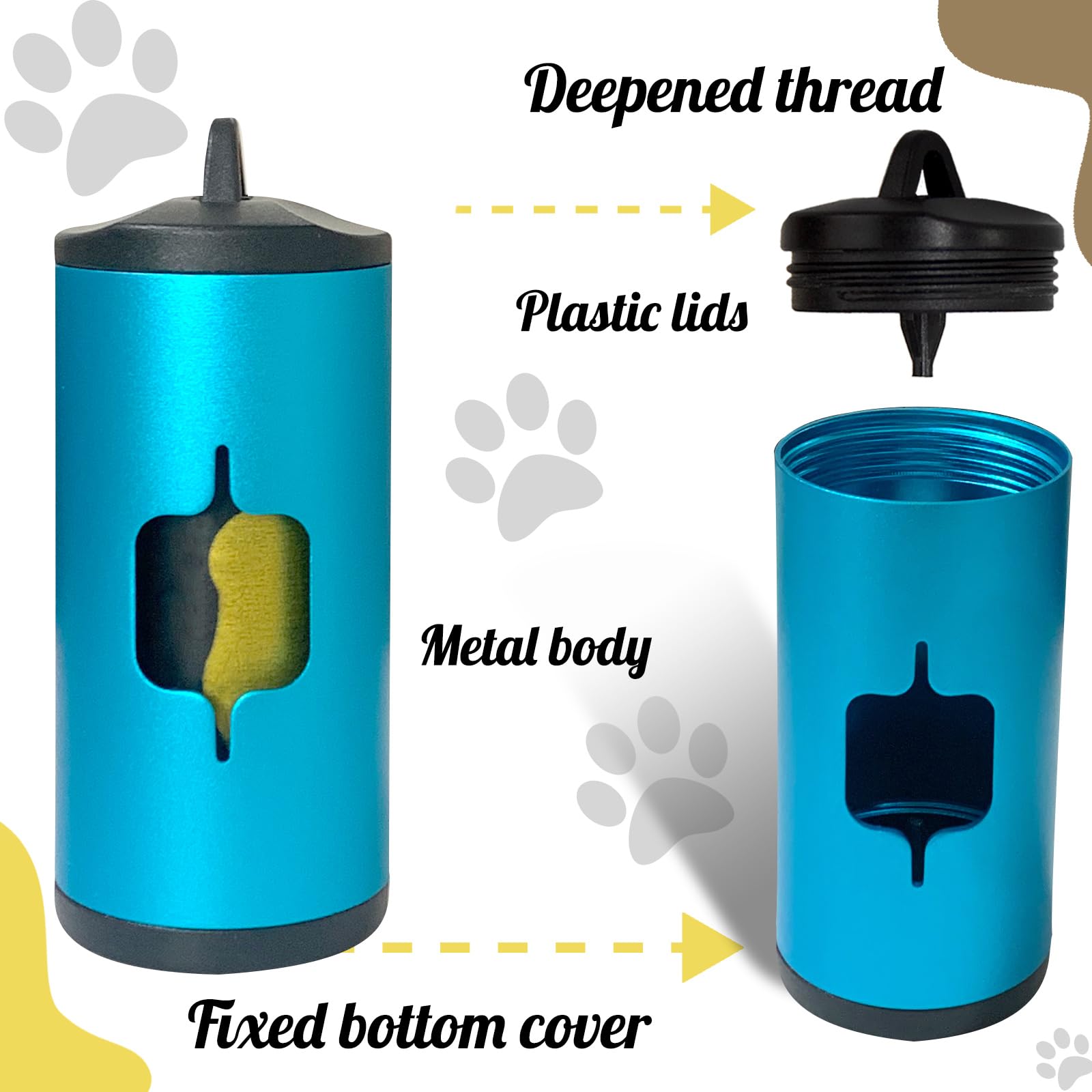 Metal Dog Poop Bags Holder|Aluminum Poop Bags Dispenser With 30 Black Pet Waste Bags 3 Leash Clasp And Elastic Rope