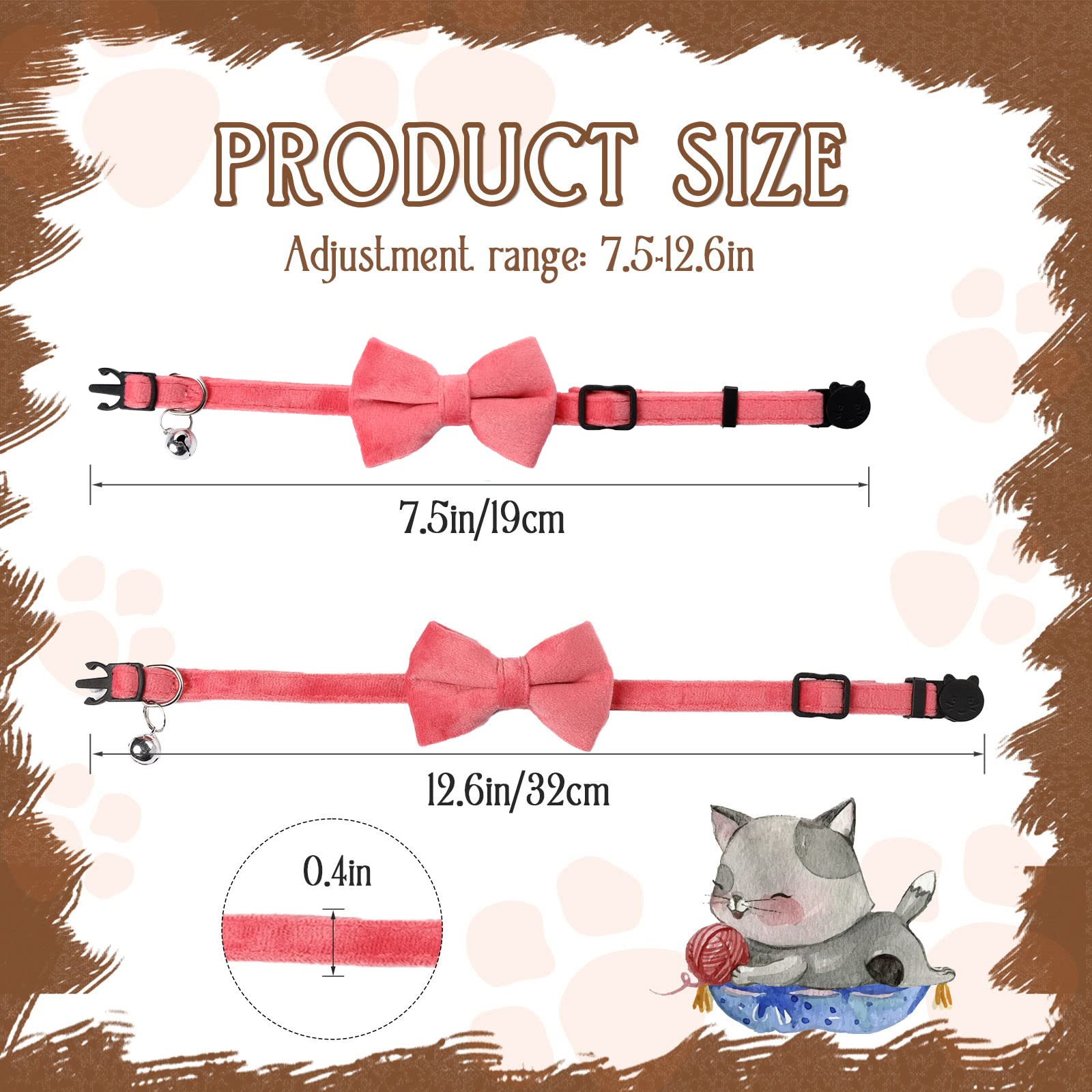2 Pcs Velvet Cat Bow Tie Collar Breakaway Cat Collar With Bell Adjustable Bowtie Kitten Small Puppy Safety Collar Solid Color Se