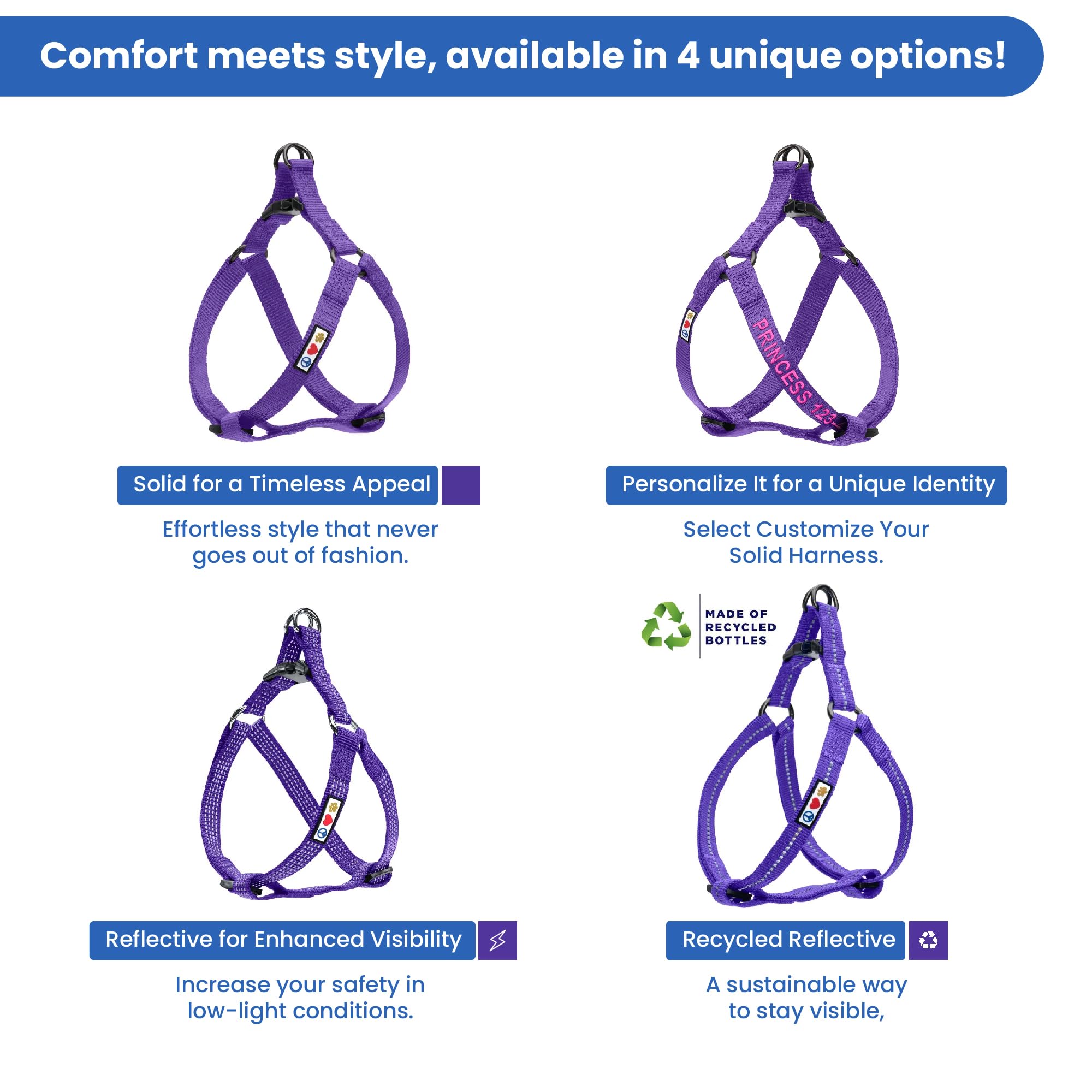 Pawtitas Reflective Step In Dog Harness Or Reflective Vest Harness, Comfort Control, Training Walking Of Your Puppy/Dog Small Dog Harness S Purple Dog Harness