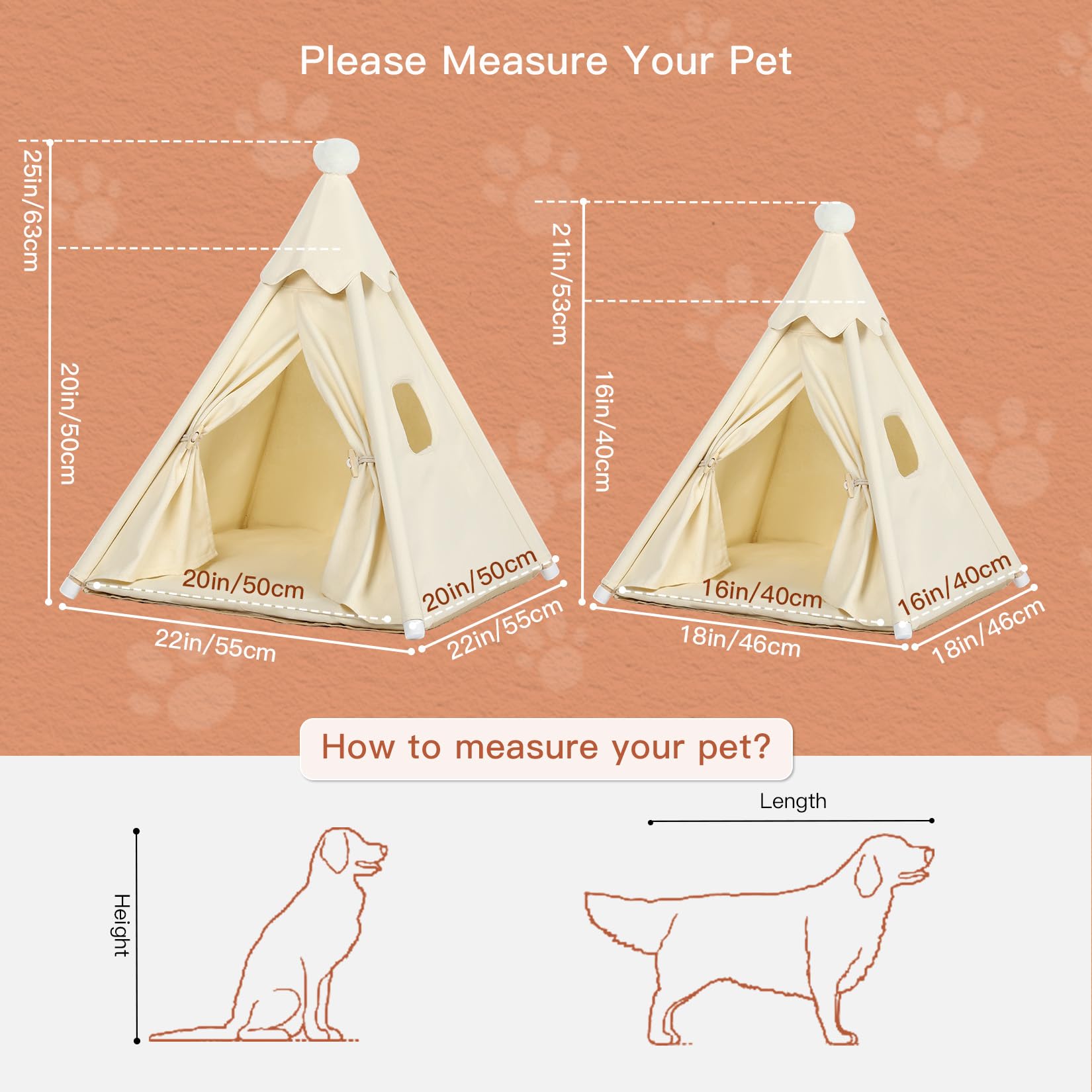 Loobmbns Pet Teepee Tent House For Small Cats & Mini-Dogs 16X16X16In, Small Cat House, Mini-Dog House For Chihuahuas, More Stabl