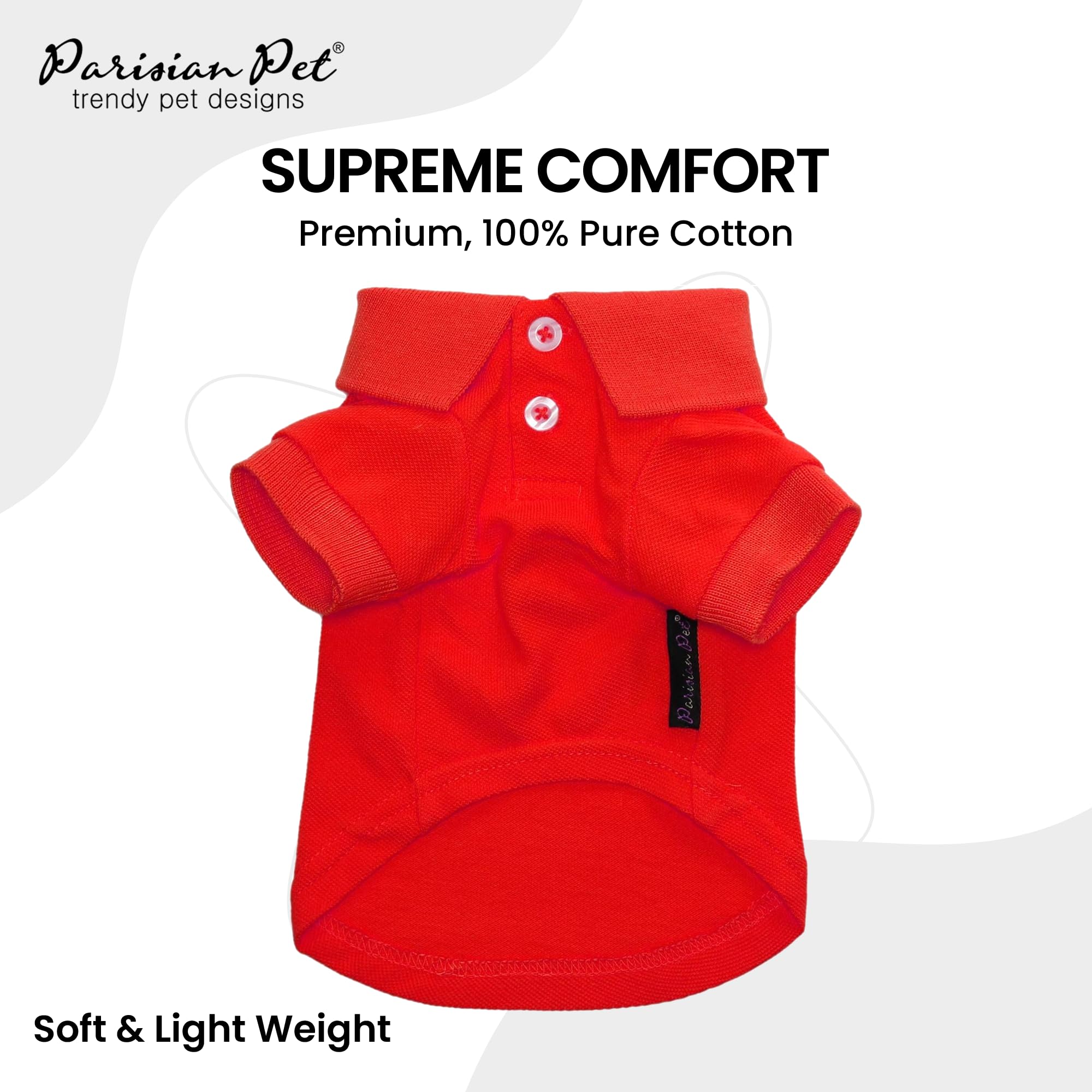 Parisian Pet Dog Polo Shirt - Breathable Cotton Shirt - Solid Red Color Summer Pullover - Button Up Collar Polo For Large Dogs