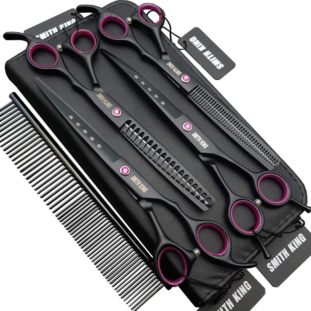 7.0 Inches Professional Dog Grooming Scissors Set Straight & Thinning & Curved & Chunkers 4Pcs In 1 Set (With Comb)