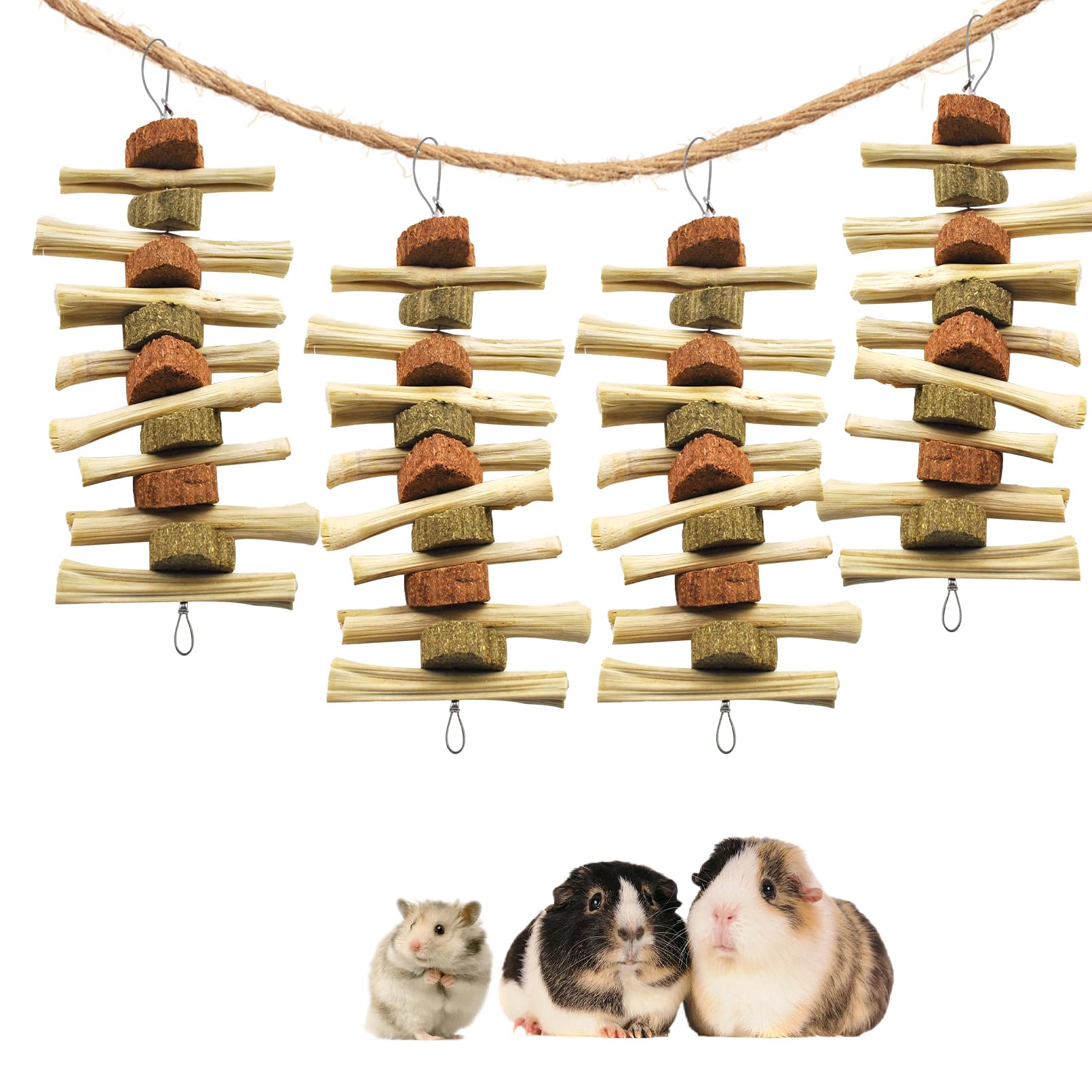 MUYG Rabbit Chew Toys for Teeth Hanging,Natural Sweet Bamboo Sticks Rabbit Snack Chewing Toy Rabbits Teeth Grinding 100% Natural
