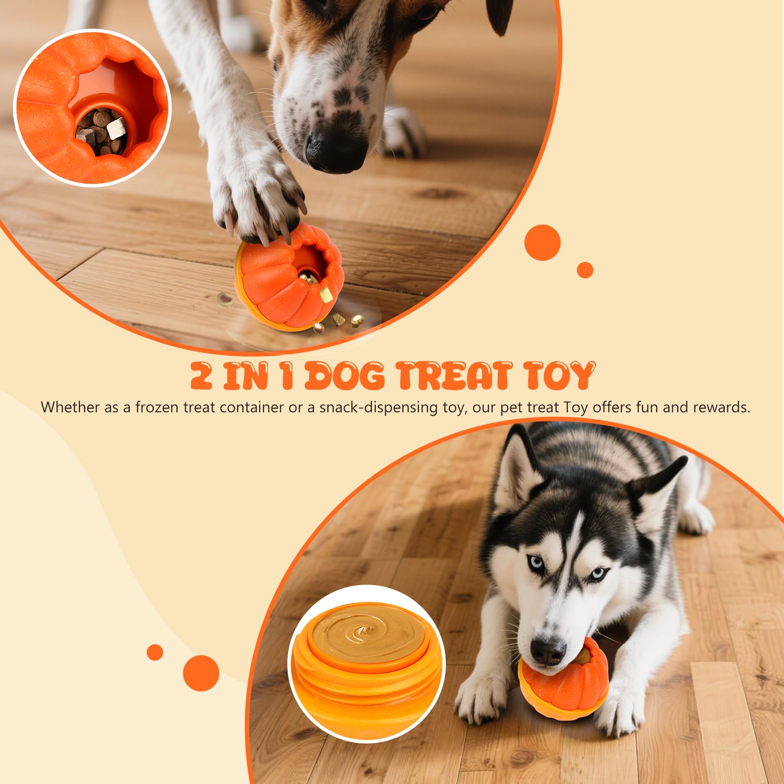 Yummy Sam Frozen Treat Dispensing Dog Toy Ball - Durable Interactive Puzzle Chew Toy for Medium/Large Dogs - Orange