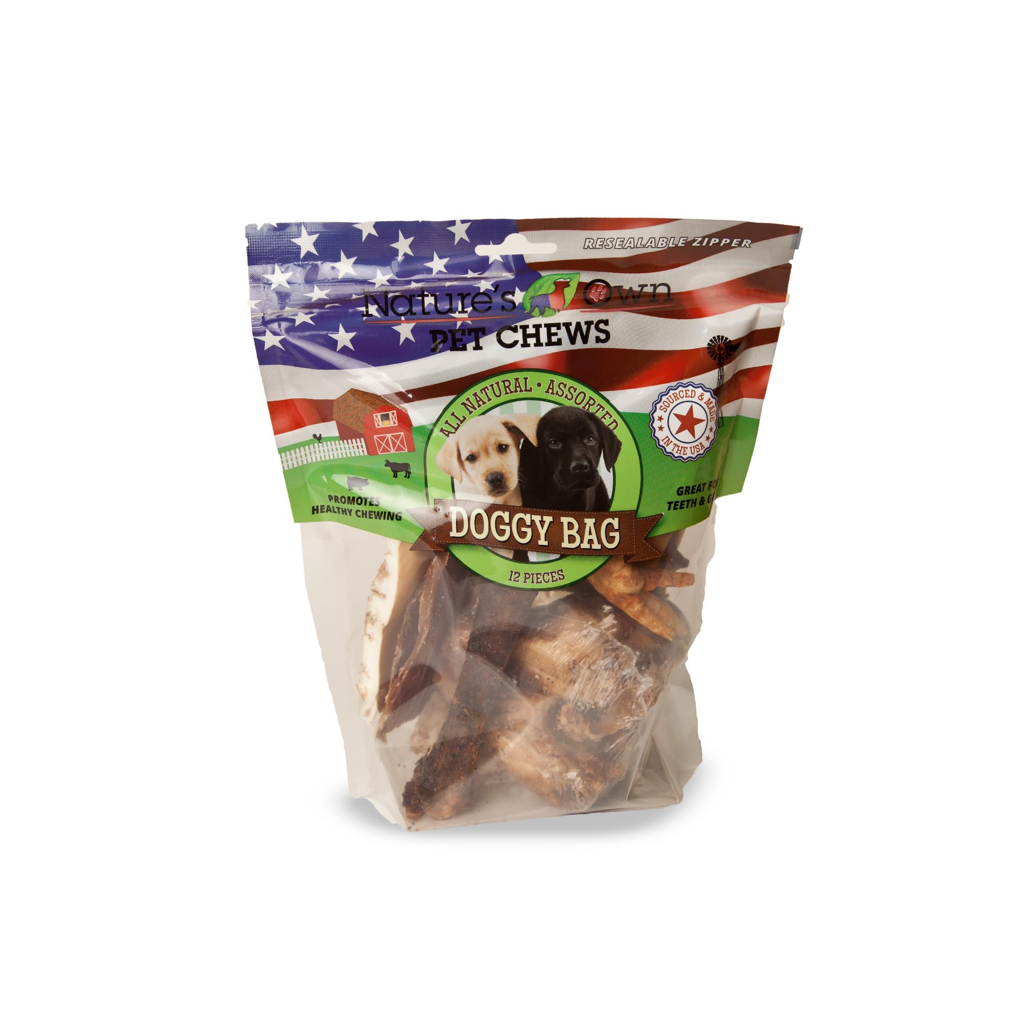 Natures Own Pet Chews Doggy Bag Treat, 12 Piece - Natures Own Healthy Pet Chews - Great for Teeth & Gums - Natural Protein Ful