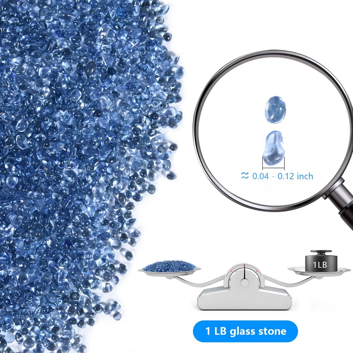 Kiseer Clear Aquarium Glass Stone Bulk 1 Lb Sea Glass Beads Gems Marbles Pebbles Gravel Rock For Aquarium, Fish Tank, Garden, Vase Fillers, Succulent Plants Decor (Sea Blue)