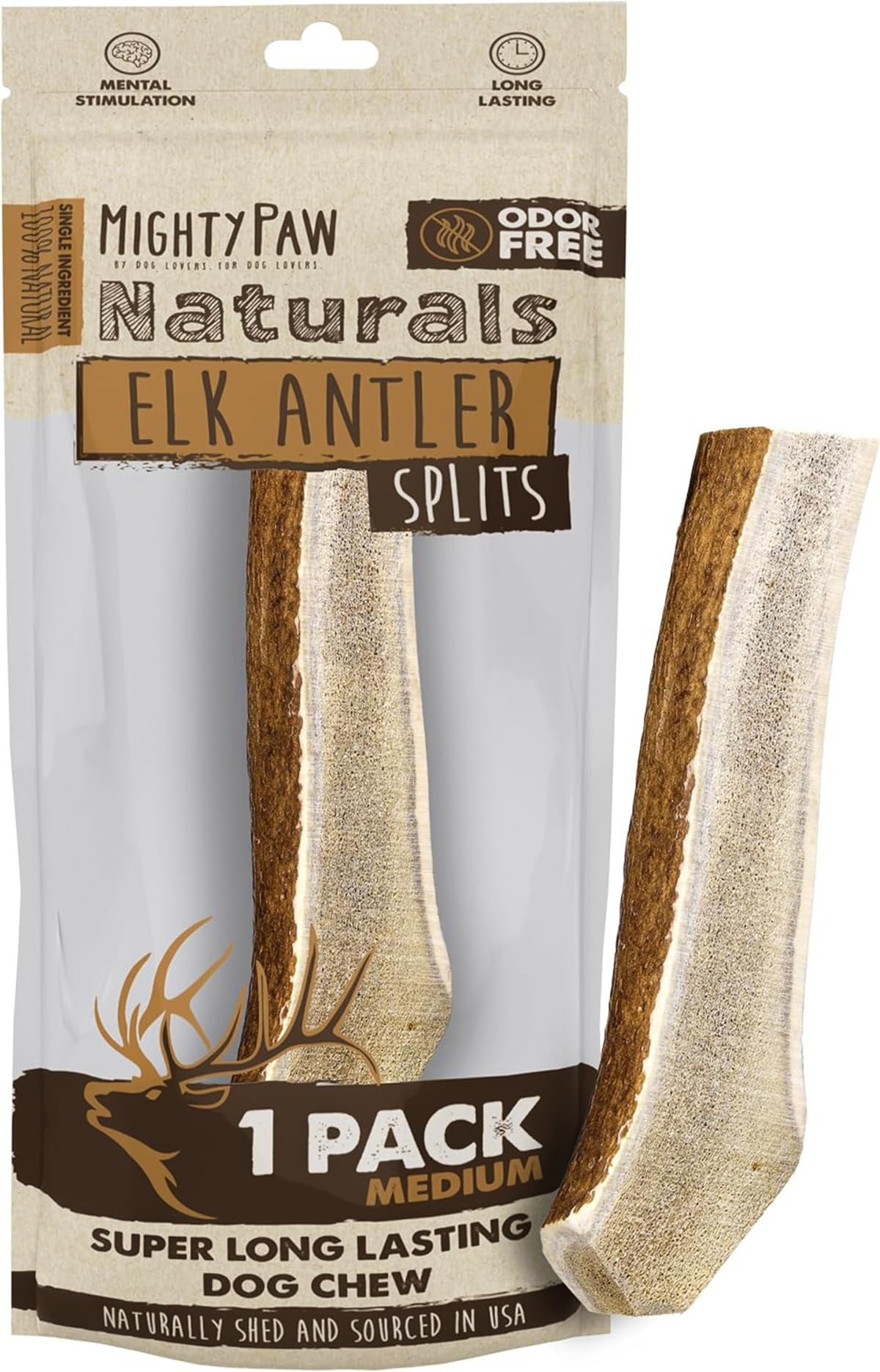 Mighty Paw Naturals Split Elk Antler For Dogs | Usa Sourced, Long Lasting Chew For Aggressive Chewers - Low Odor, Natural Altern