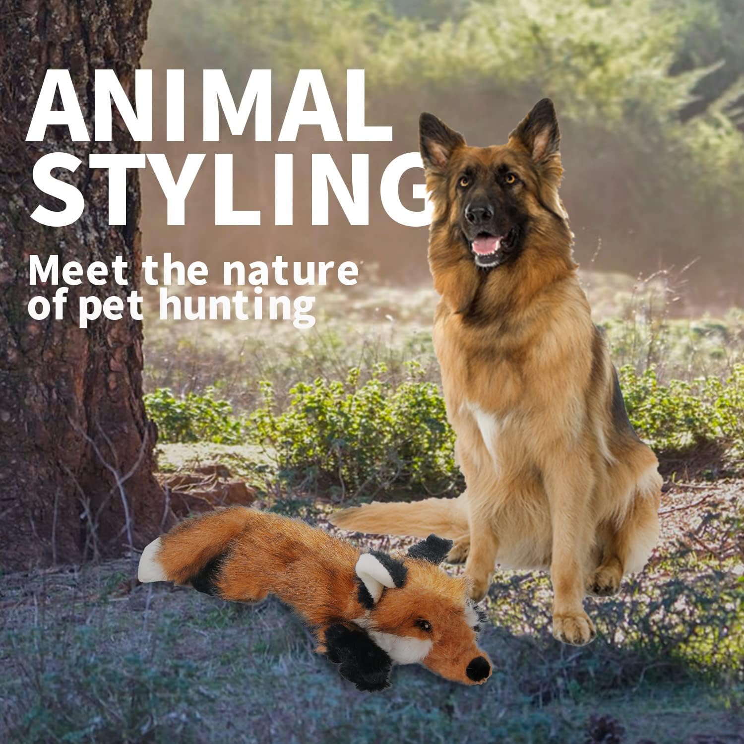 All For Paws Dog Squeaky Fox Toy, Stuffed Animal Pet Plush Toys Squeak Chew Toy For Dogs Large