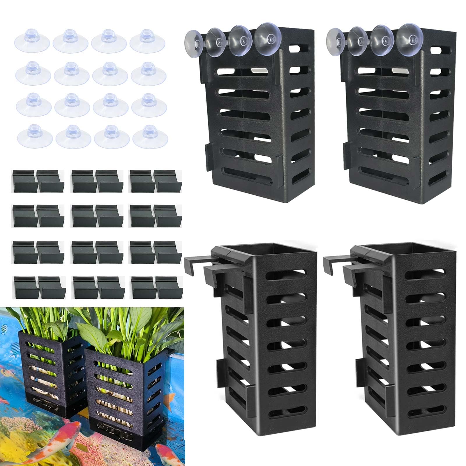 4 PCS Hanging Aquarium Planter Cups, Aquatic Plants Holder, Aquarium Planter Cup, Aquarium Decorations Plants Pot and Fish Tank 