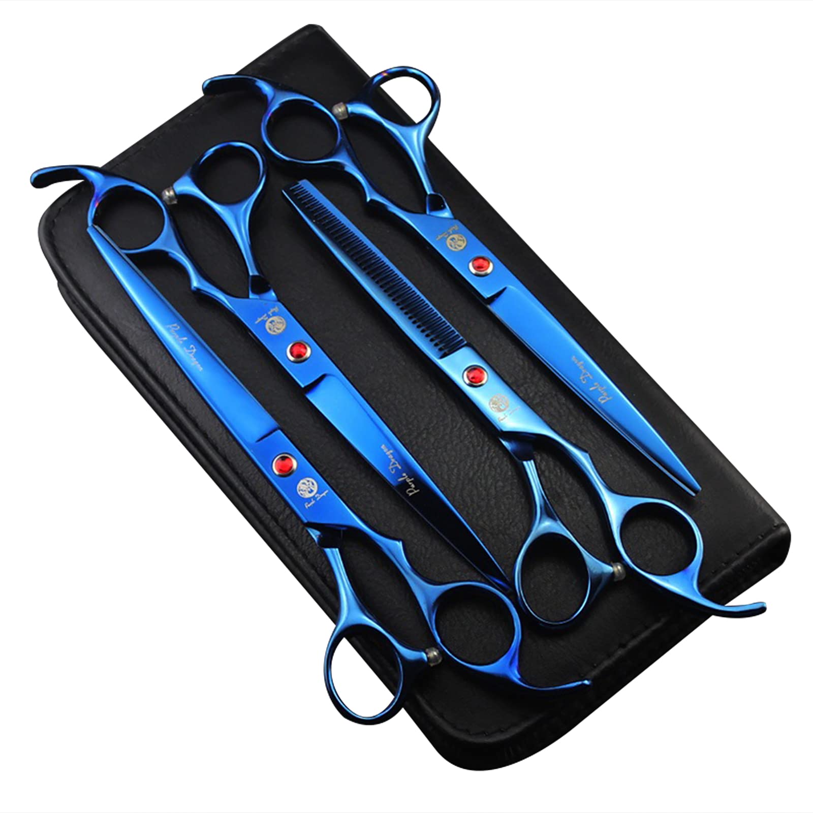 Purple Dragon Professional 7.0 Inch 4Pcs Pet Grooming Scissors Kit Japan Premium Steel Straight & Curved & Thinning Blade Dog Ha