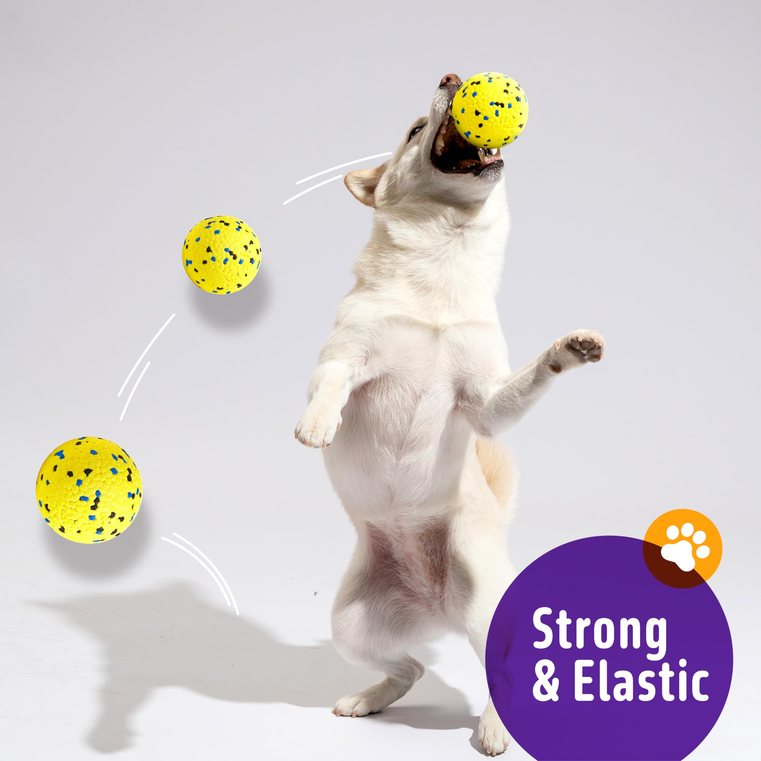 Kimee Dog Balls - 3Pcs Durable Chew Toys for Aggressive Chewers, Interactive Fetch Balls, Yellow, Ideal for Large & Medium Dogs and Puppies