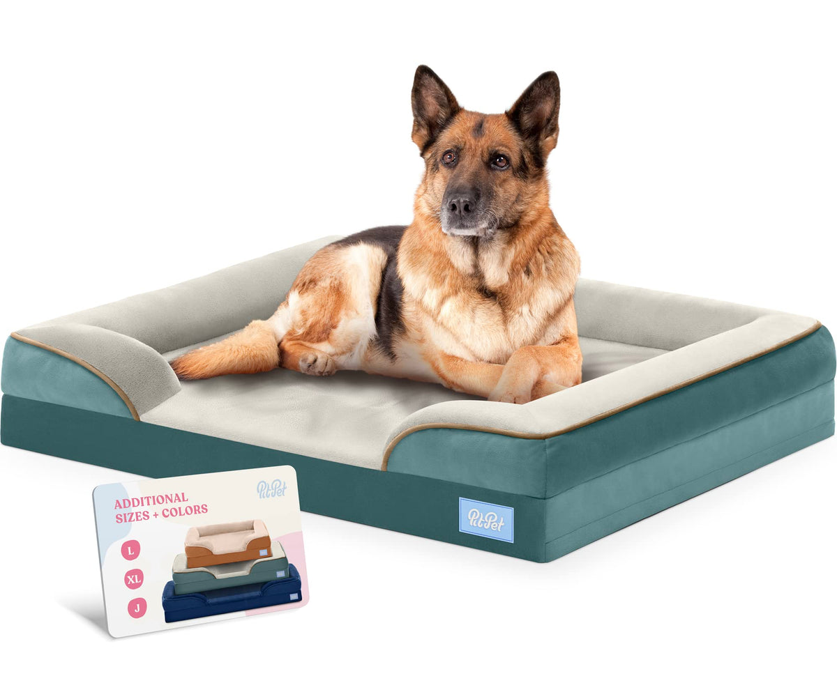 Orthopedic Sofa Dog Bed - Ultra Comfortable Dog Bed For Large Dogs - Breathable & Waterproof Pet Bed- Egg Foam Sofa Bed With Extra Head And Neck Support - (X-Large, Blue & White)