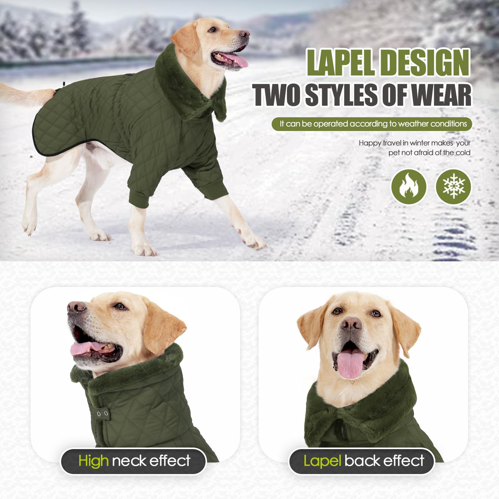 Warm Coat With Double Zipper, Winter Clothes For Small Medium Large Dogs, Turtleneck Puffer Jacket, Two Legs Cold Weather Coats,