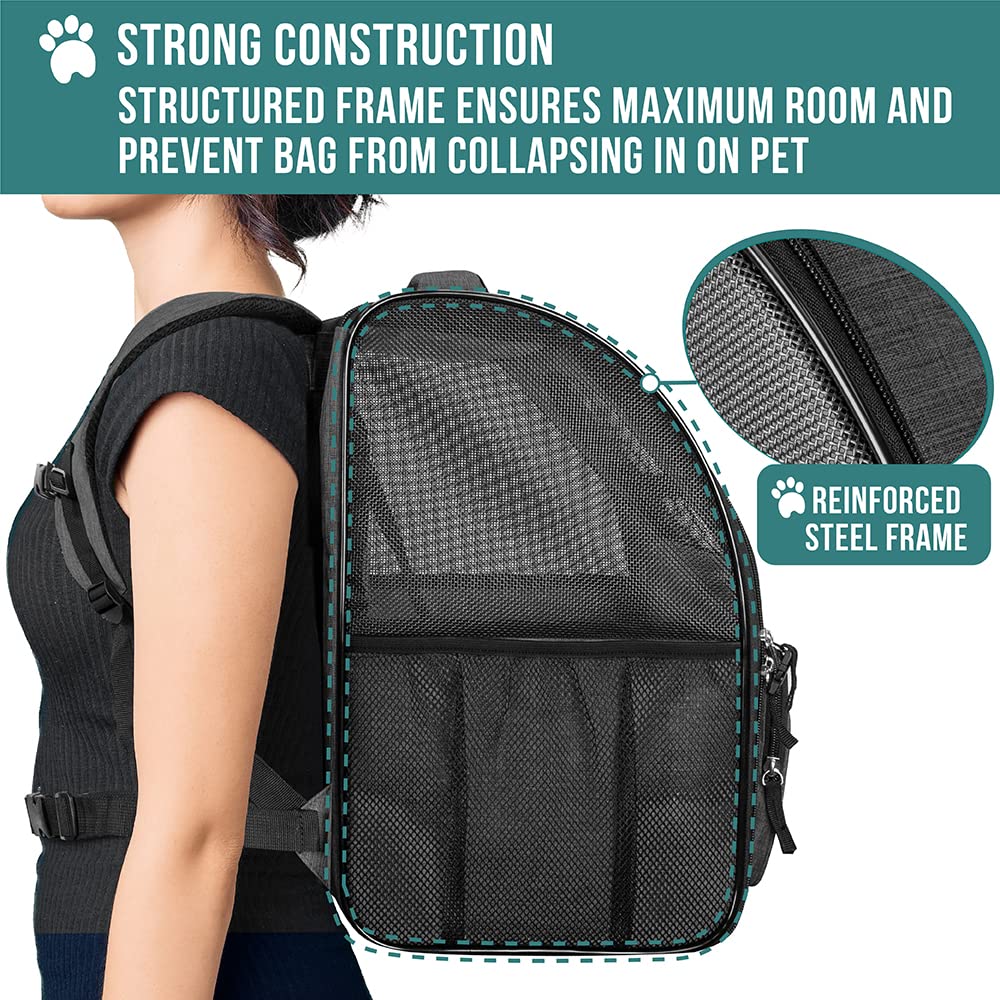 Petami Dog Backpack Carrier For Small Large Cat, Pet, Puppy, Ventilated Pet Hiking Backpack Travel Bag, Airline Approved Cat Backpack Carrier, Camping Biking Dog Bag Up To 18Lbs Pet, Charcoal